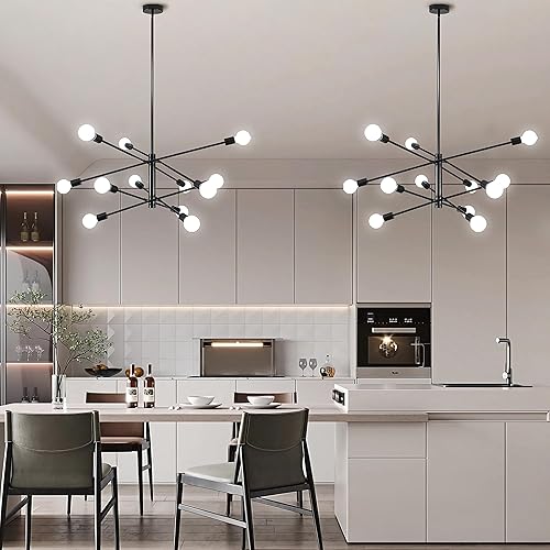 Miniatura 4 de Candelabros Sputnik negros modernos, lámpara de mediados de siglo de 12 luces, lámpara colgante de longitud ajustable para comedor, dormitorio, sala