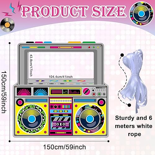Miniatura 2 de Radio Boombox - Accesorios para cabina de fotos para decoraciones de fiesta de los años 90 y 80, 59 x 59 pulgadas, tela retro, radio, boombox, telón