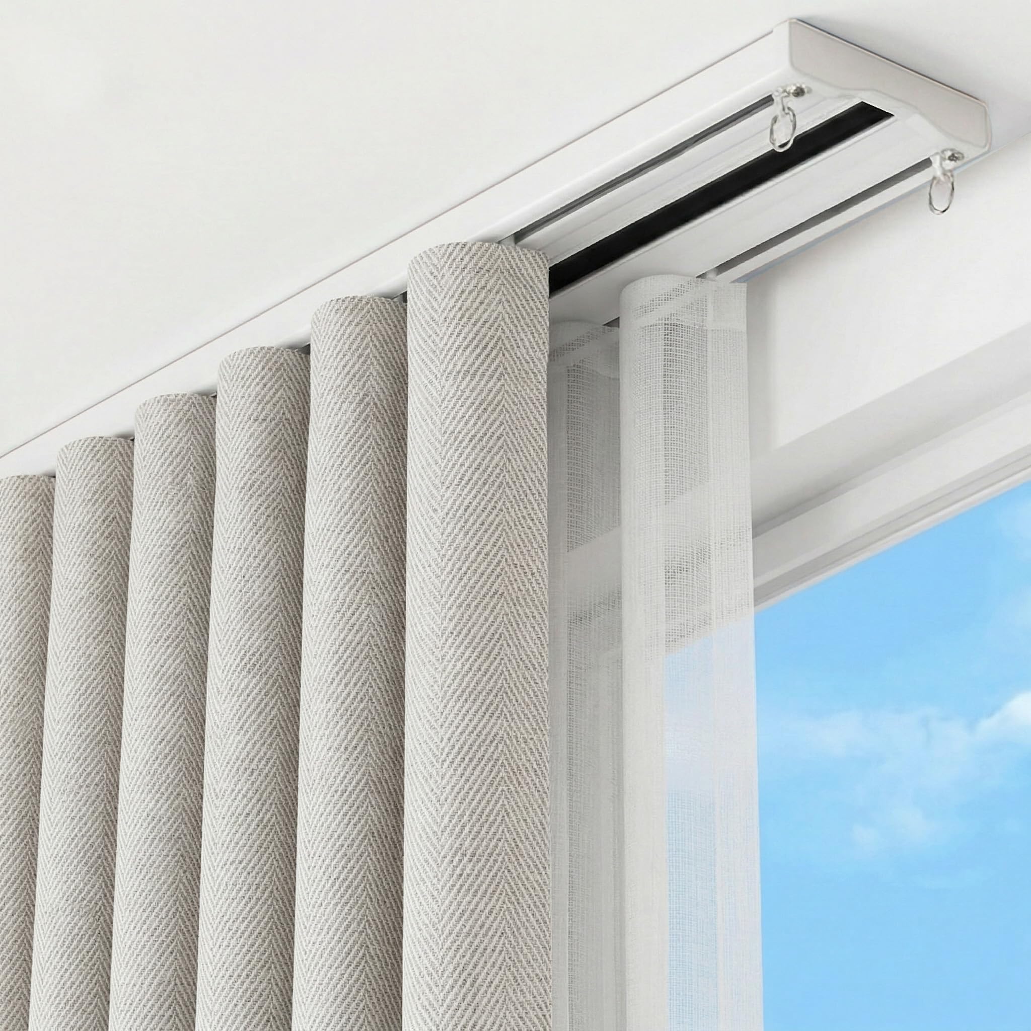 Double Curtain Track Ceiling Mounted Silent Glide Hooks Heavy Duty Dual Row Rail (360cm)