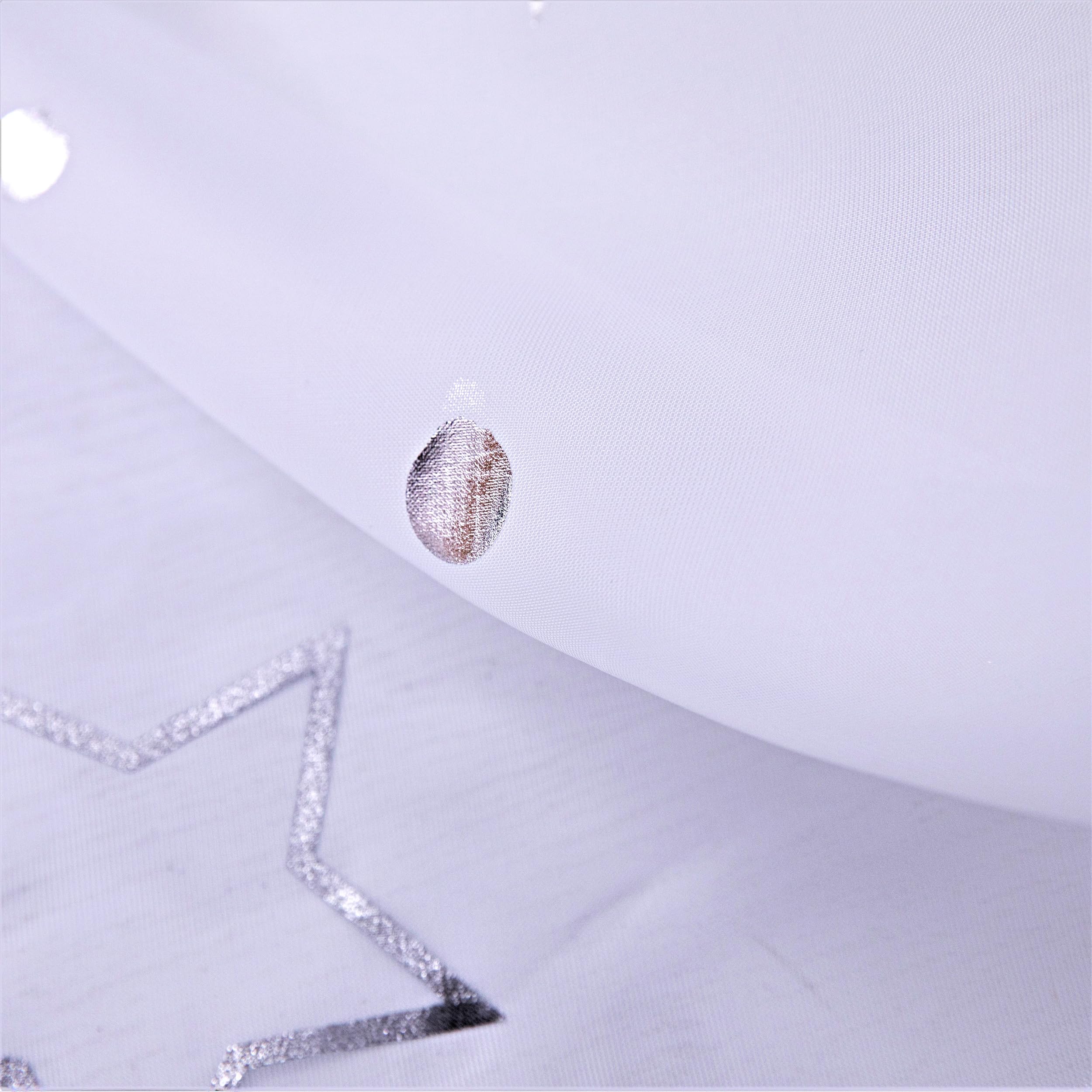 Devola Rideau Transparent Court Blanc Motif Étoiles Lune Argenté – Œillets, 160x140 Cm – Déco Moderne & Lumineuse
