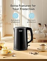 Vista 6 de Hervidor eléctrico y tetera de COMFEE', 1.5L de doble pared, interior de acero inoxidable, tapa y pico, hervido rápido, apagado automático