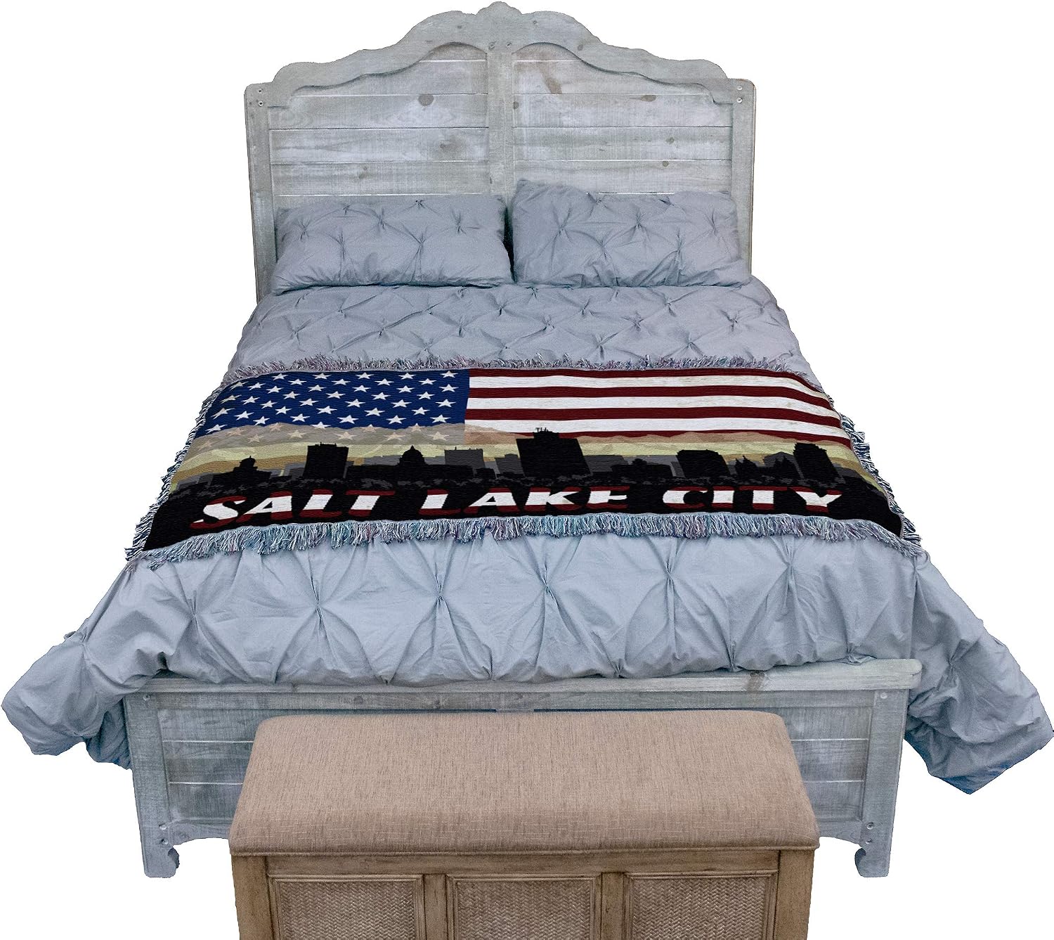 Pure Country Weavers Utah - Salt Lake City - City American Flag Blanket - Gift Tapestry Throw for Back of Couch or Sofa - Woven from Cotton - Made in the USA (61x36)