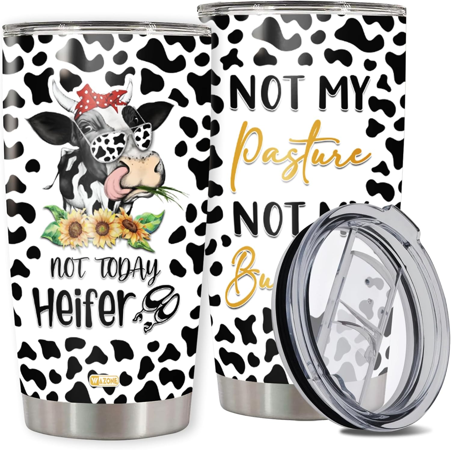 WAZONE Heifer Tumbler Cup With Lid Leopard Cow Not My Pasture Not My Bull Cattle Sayings Funny Stainless Steel Insulated Wall Vacuum Travel Mug Gifts Birthday Christmas For Men Women Farmers