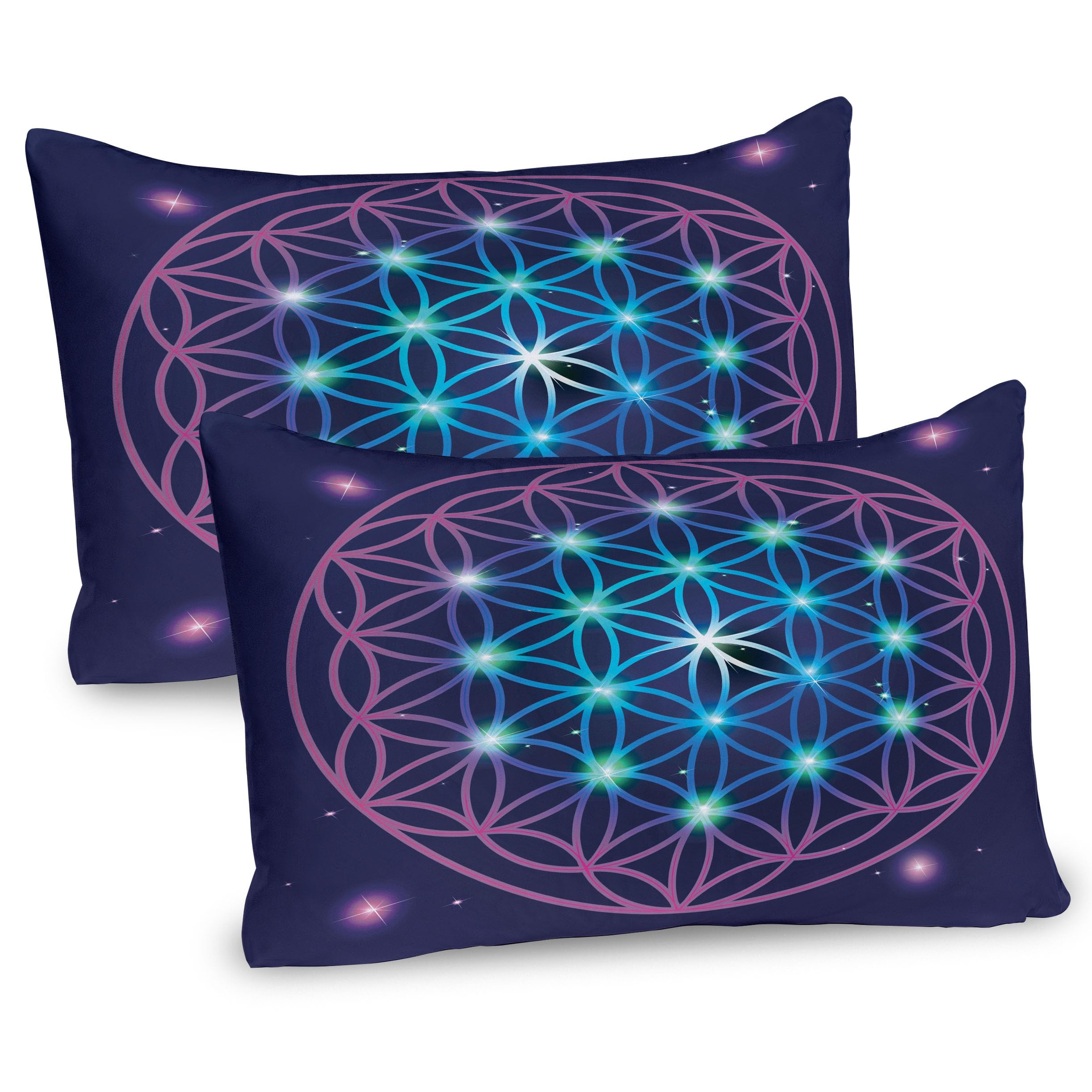 Ambesonne Mandala Pillow Sham Set of 2, Flower of Life Design on Dark Toned Background with Ombre Effect, Quality Microfiber Bedding Item for All Seasons, 36