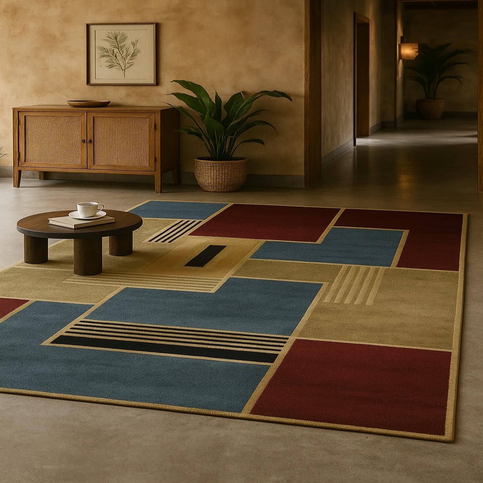 Dywan, 80 x 200 cm, bordowy tył turkusowy pomarańczowy żółty czarny, dywaniki salon sypialnia sofa przedpokój korytarz