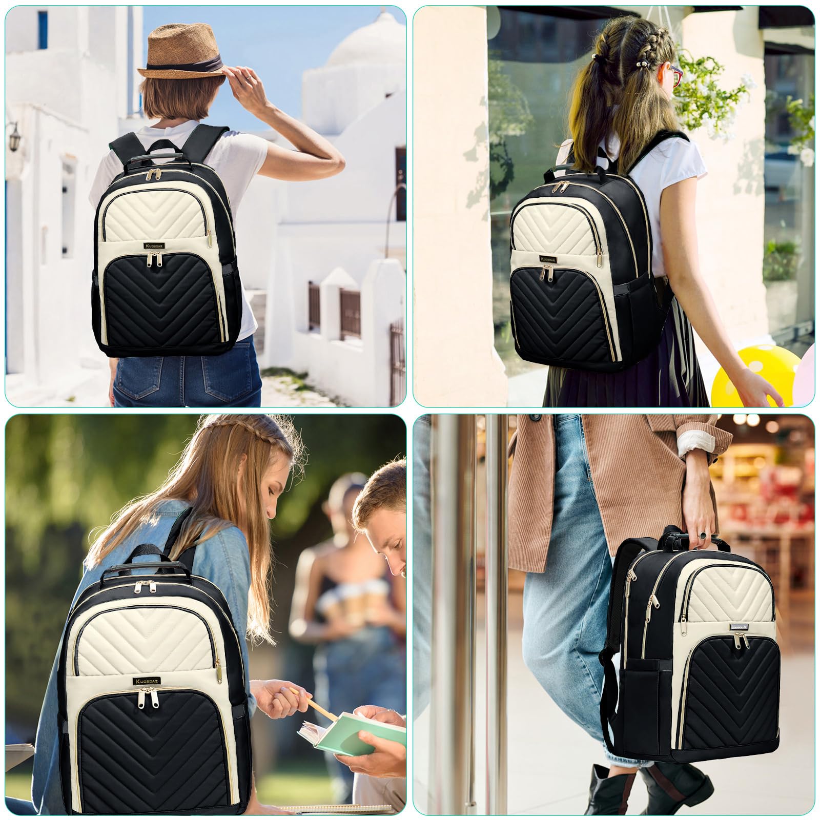Zaino da donna, zaino per la scuola per ragazze adolescenti, zaino per computer portatile da 15,6 pollici, elegante e carino, per insegnanti, studenti, università, con porta di ricarica USB