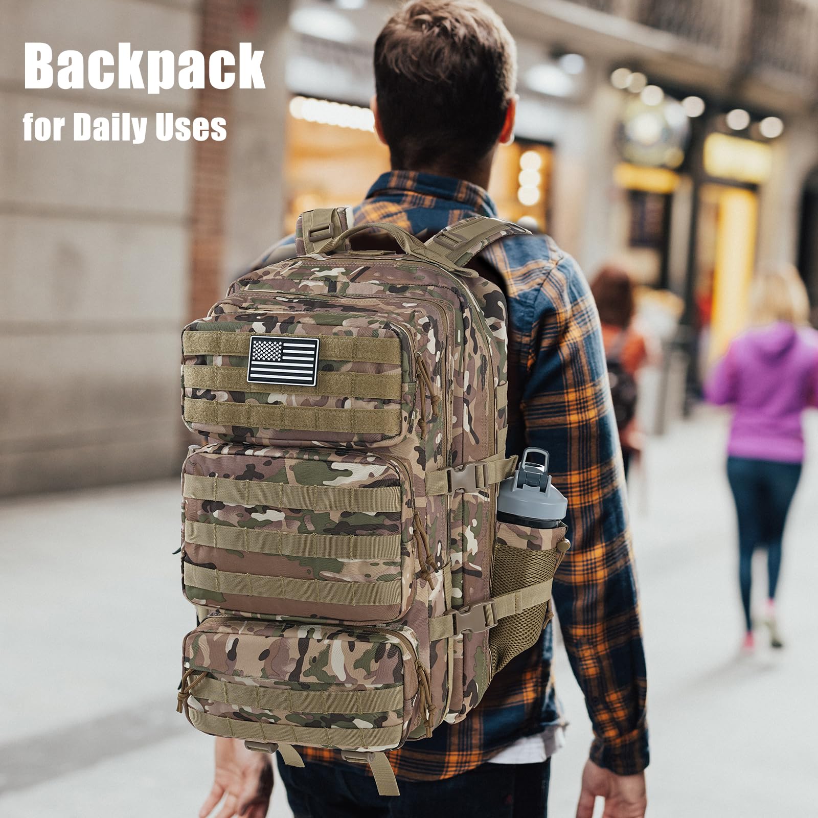 Military Tactical Backpack 50L Large Day Backpack for Men Molle Army 3 Days Assault Pack Bug Out Bag Water Resistant and Heavy Duty Hiking Treeking Rucksack - Camouflage