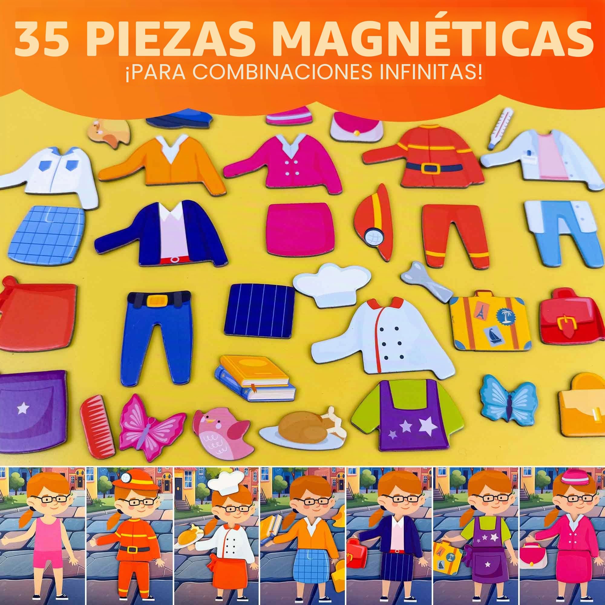 QUOKKA Vestir Muñecas Magnetico para Niños 2 3 Años – Juegos de Viaje Niñas 3 4 Años – 35 Piezas Puzzle Magnético para Avión y Coche – Muñecas Recortables Profesiones – Regalos para Niñas de 2 a 5