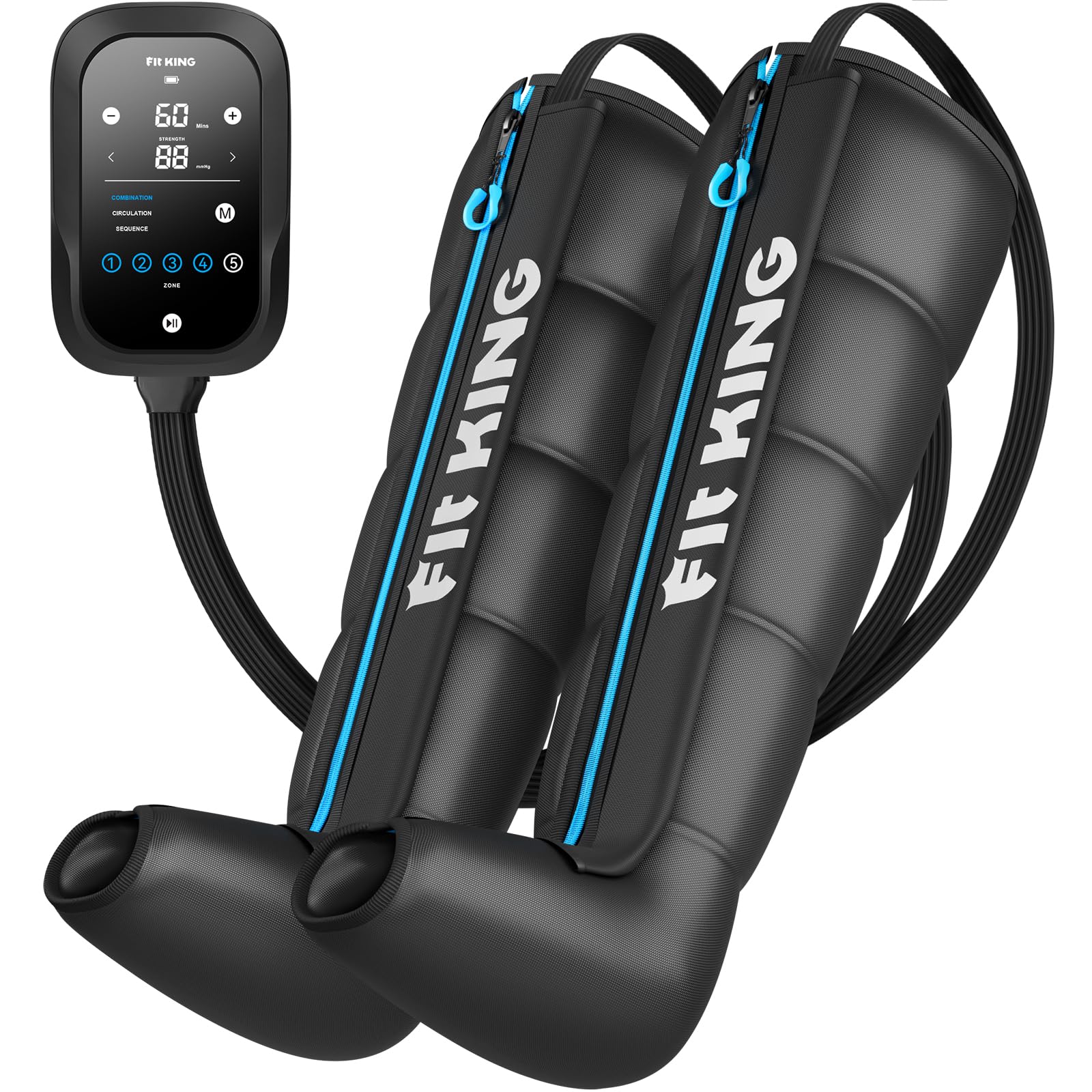 FIT KING Bottes de Pressothérapie pour Jambes Rechargeables Sans Fil - Massage par Compression 5 Zones avec Écran Tactile | Idéal pour Récupération Sportive et Détente (S)