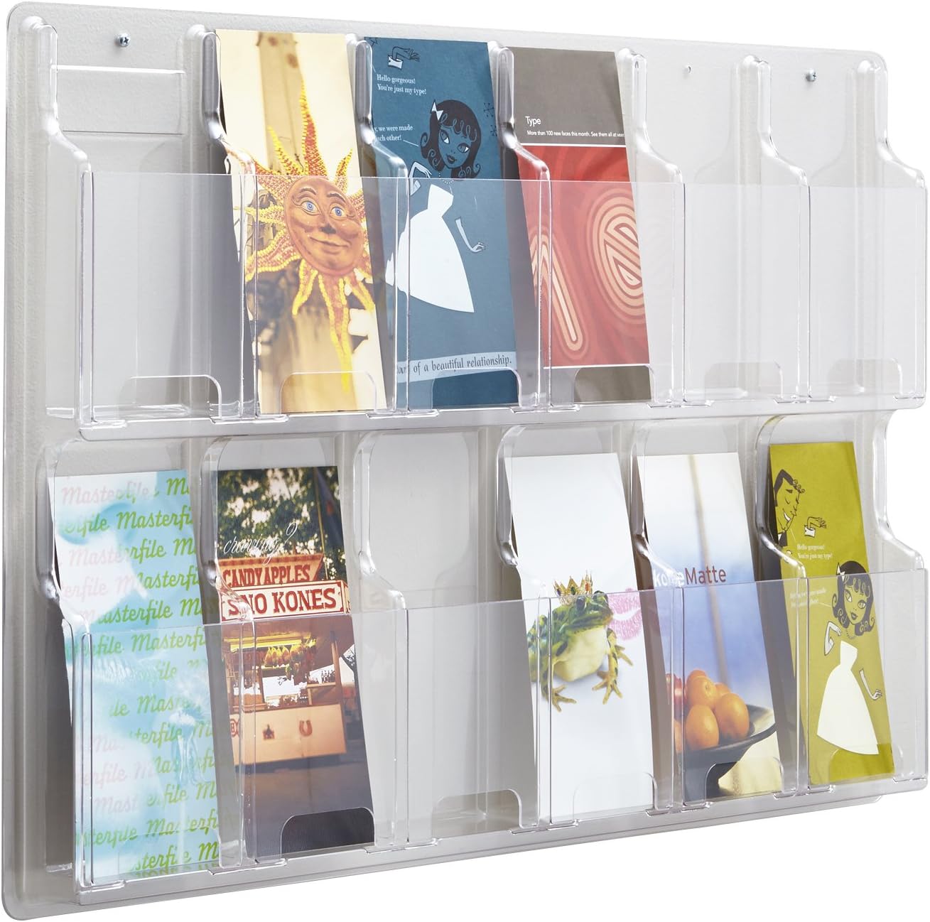 Safco Reveal 12 Pamphlet Display, 5604CL, Wall Mountable, Thermoformed Plastic Resin Construction, No Sharp Edges or Corners 20.4" x 30" x 2"