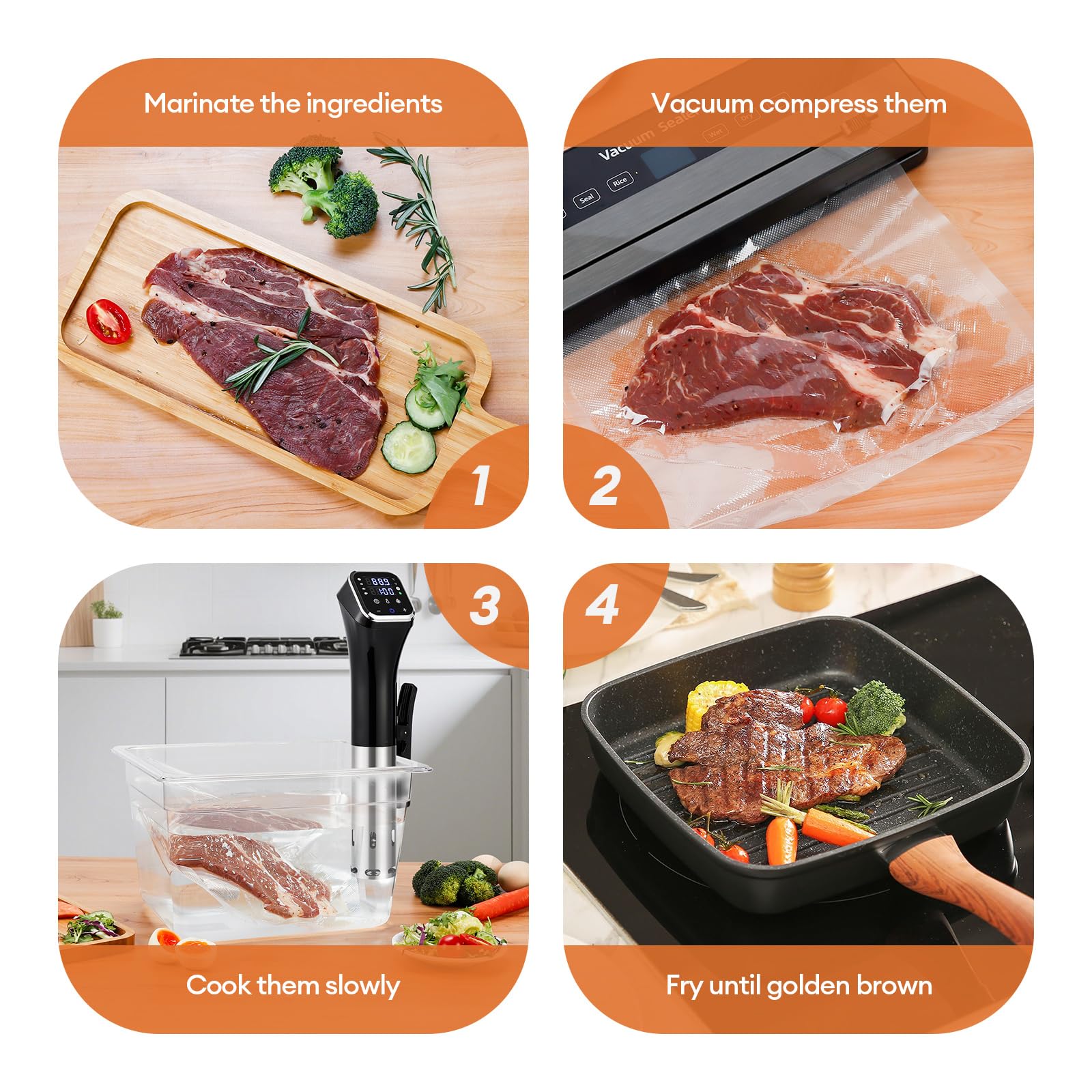 Cocina Sous Vide WiFi de 2.4 G, circulador de inmersión de precisión de 1100 W con control de temperatura de ±0.-17.2 °C, IPX7 impermeable, funcionamiento silencioso, pantalla LED y 4 protecciones de