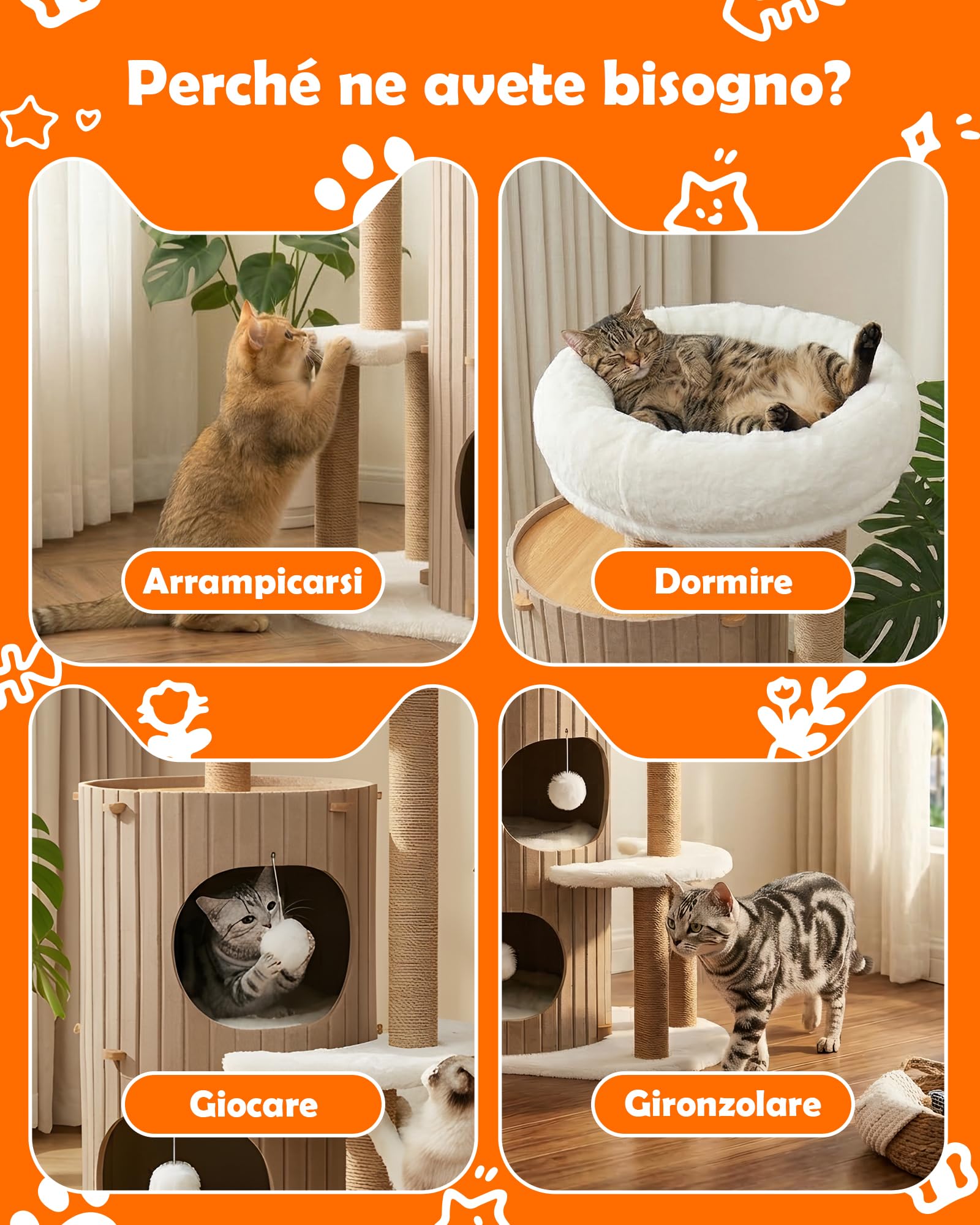 Di lusso Tiragraffi per gatti – Albero di gatto con casetta per gatti, tavola in sisal, letto rimovibile e palla da gioco |Albero da arrampicata (Beige, Tiragraffi per Gatti)