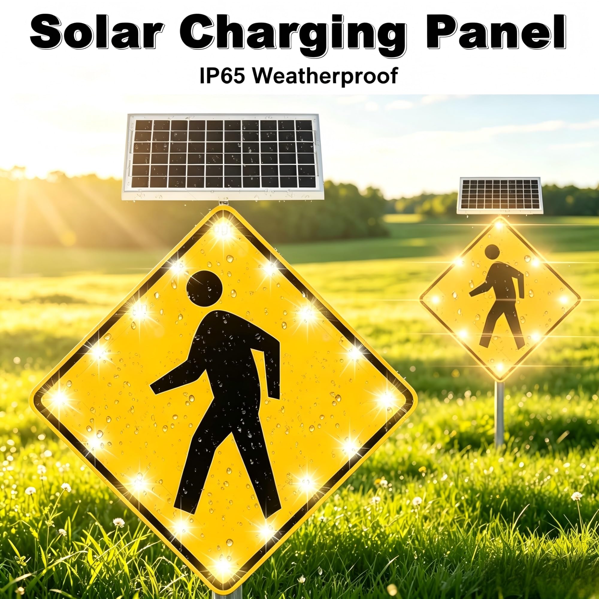 Señal de cruce de peatones LED con energía solar de 24"/30", advertencia de cruce de peatones intermitente con carcasa de aluminio resistente, IP65 a prueba de agua(24in)