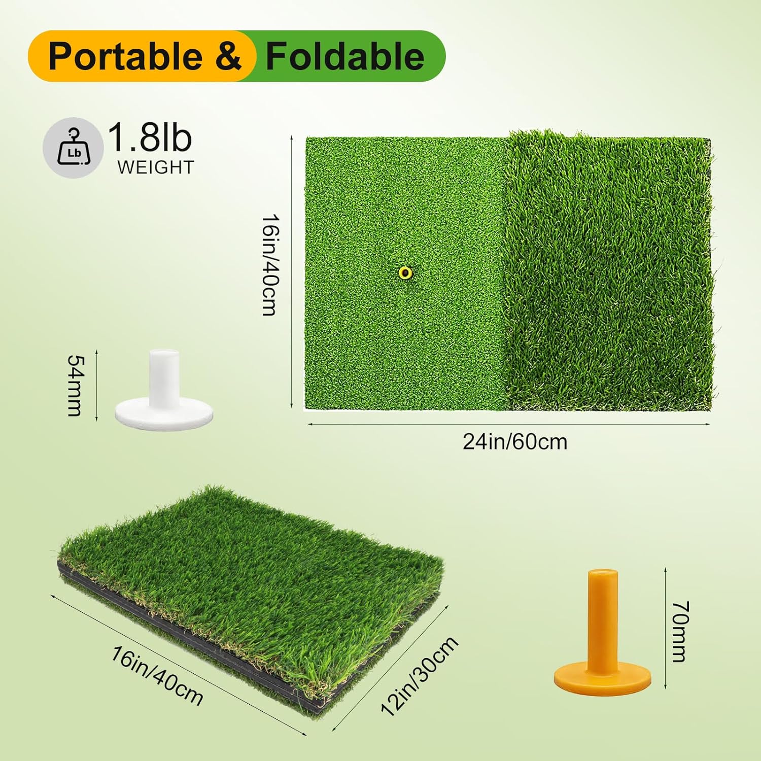 Foldable Golf Hitting Mat with 10mm EVA Base, Premium Dual-Turf Golf Practice Mat for Indoor/Outdoor Training, Simulator Swing and Chipping, Ideal Gift for Golfers, Men, Dad