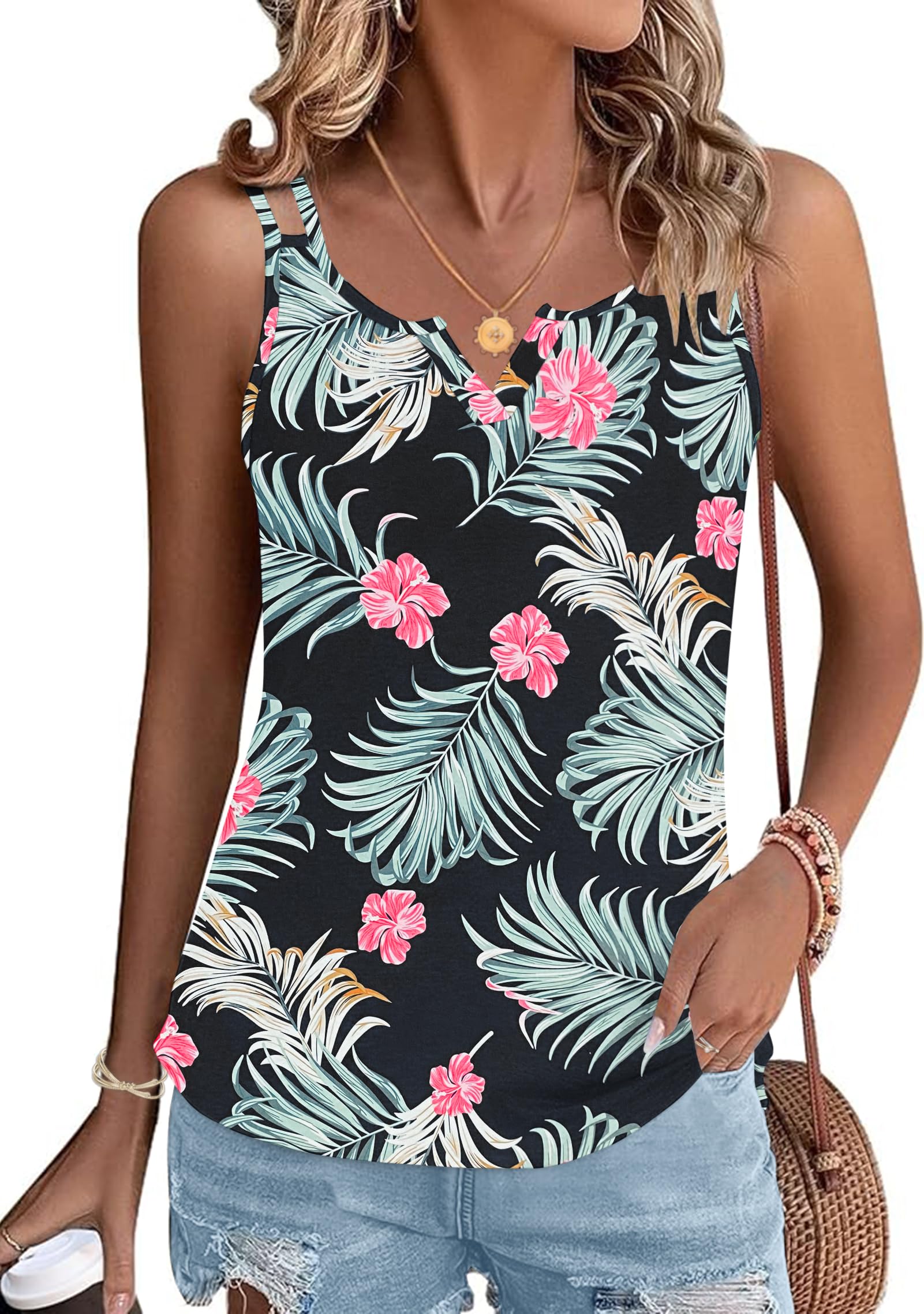 PLMOKEN Sommer Spaghetti Tank Top - Damen Ärmellose Blusentop Trägertop Sexy Spaghettiträger Vest Top Strand Oberteil