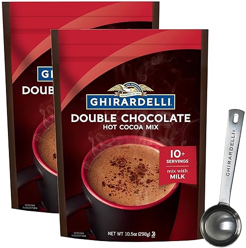 Ghirardelli - Mezcla de cacao caliente de doble chocolate bolsa de 105 onzas paquete de 2 con cuchara barista estampada Ghirardelli
