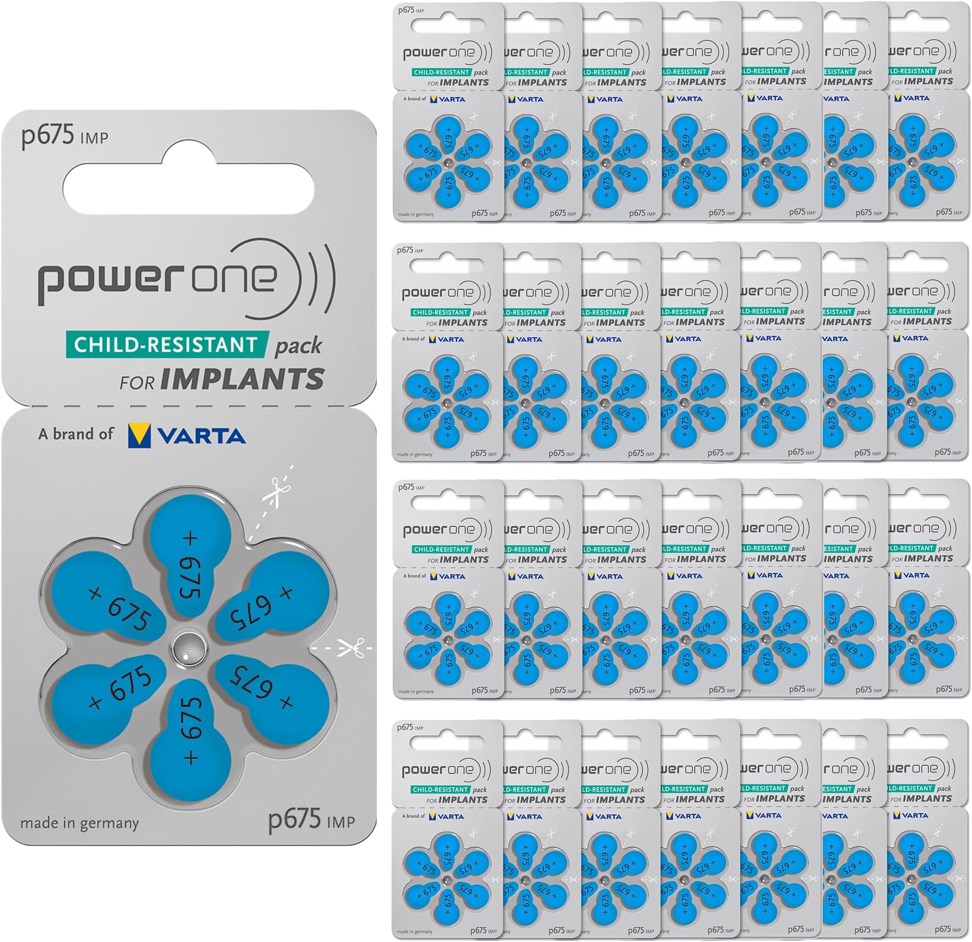 PowerOne Cochlear Implant 675 Batteries. 5, 60-Packs, Total 300 Batteries