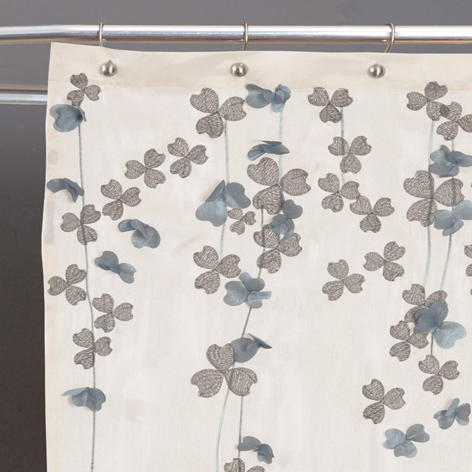 Lush Decor Flower Drops Shower Curtain Single 72" W x 72" L Ivory & Blue - Fabric Shower Curtains for Bathroom - Floral Bathroom Curtain -Bathroom Decor