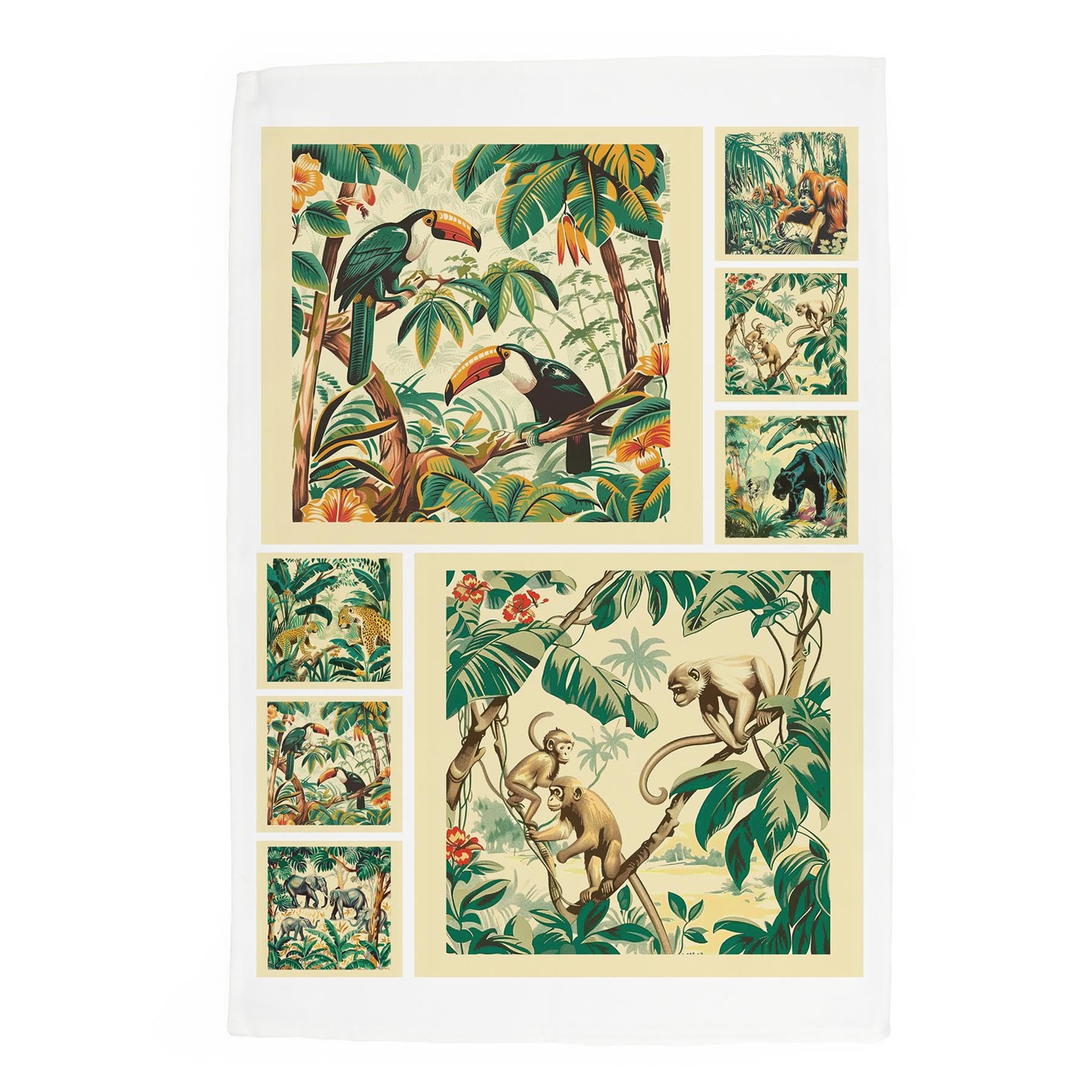 Purely Home Multicolour Vintage Jungle Animals Tea Towel - Exotic Safari Panama Cotton Kitchen Dish Towel/Drying Cloth - 67Cm X 45Cm