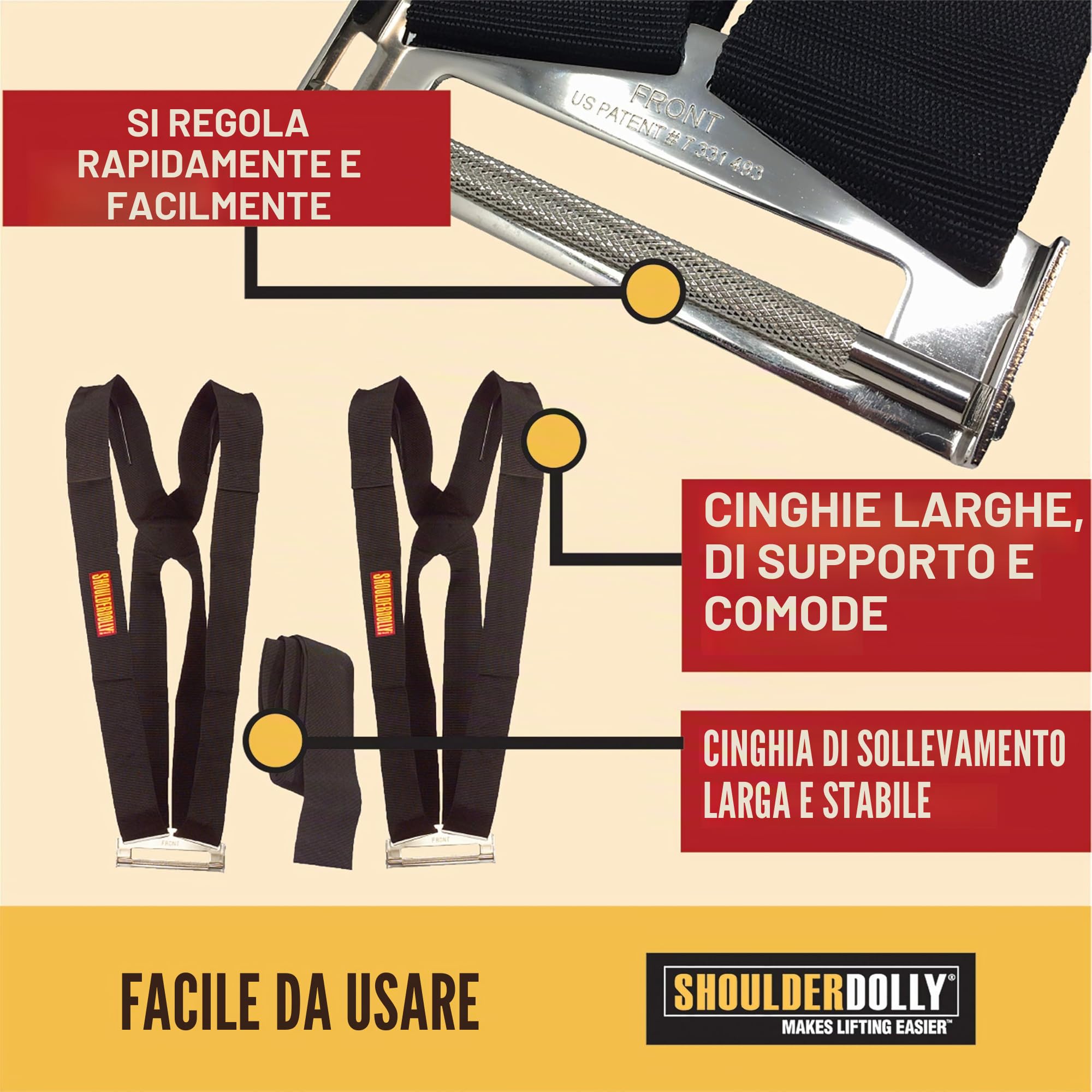 Shoulder Dolly - Cinghie per sollevamento mobili per 2 persone: Spostamento, sollevamento, trasporto di mobili, elettrodomestici, oggetti pesanti e ingombranti in modo facile, sicuro ed efficiente.