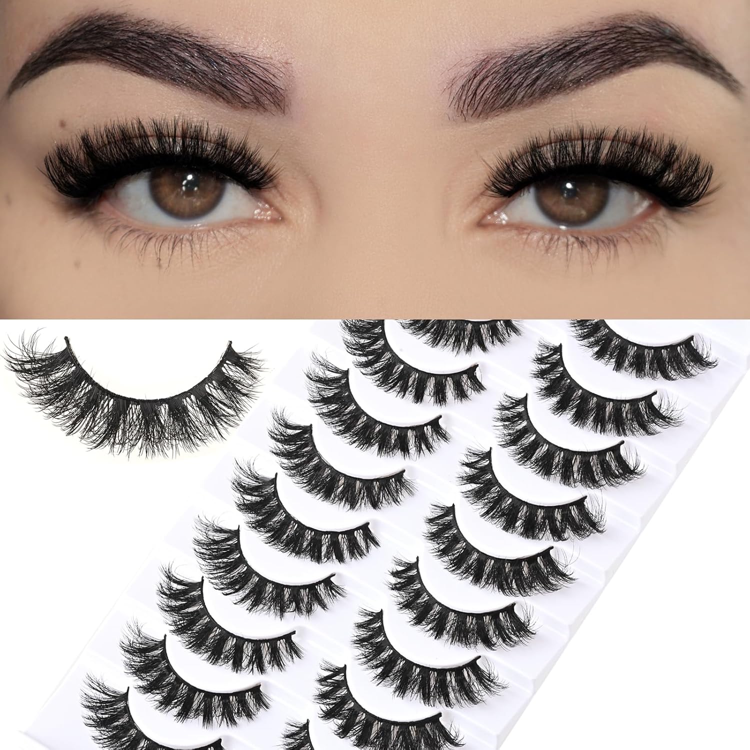 FARRED Mink Lashes Short Fluffy Eyelashes Wispy Natural Eyelash Pack Full Volume Lash Strips 10 Pairs Wispies Fake Strip Lashes Natural Look False Eye Lash Russian Looking for Everyday Makeup Z28