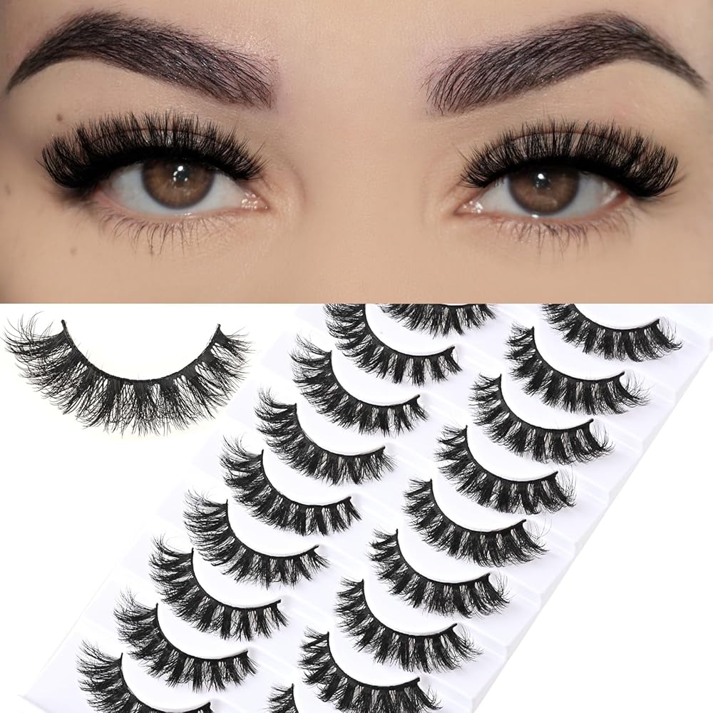 FARRED Mink Lashes Short Fluffy Eyelashes Wispy Natural Eyelash Pack Full Volume Lash Strips 10 Pairs Wispies Fake Strip Lashes Natural Look False Eye Lash Russian Looking for Everyday Makeup
