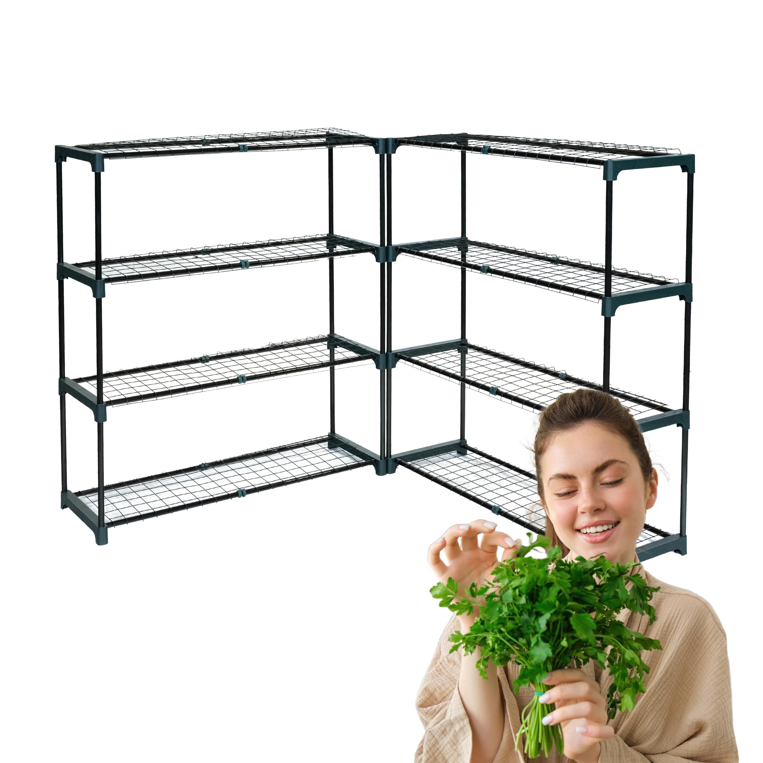 Pflanzenregal - Gartenregal - Lageregal - Blumenständer Metall - Drahtgitterböden - Frühbeet - Leiterregal GRO, 90x30x106, 2 Stück, grün - Pflanzenständer für Gewächshaus Balkon