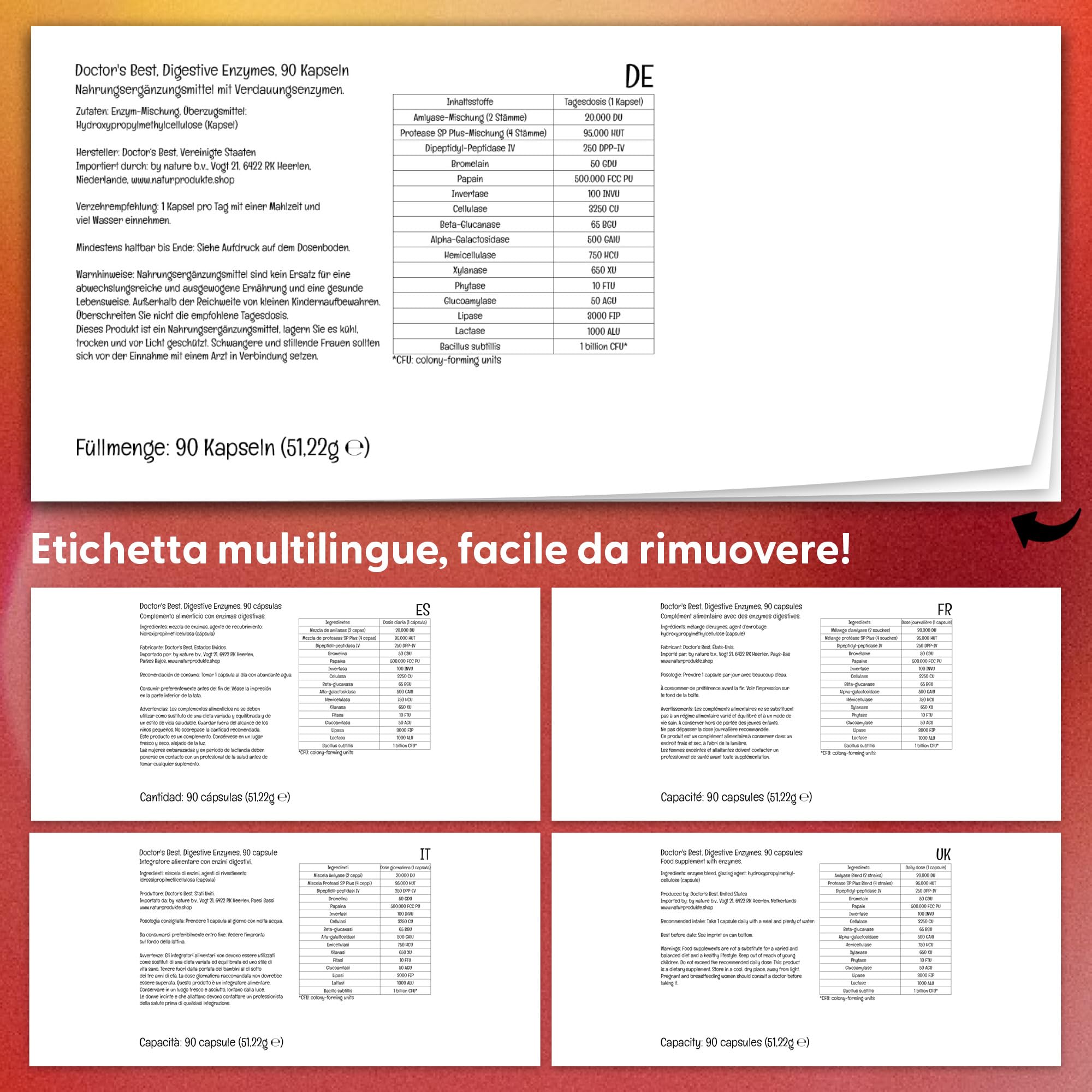 Doctor's Best, Digestive Enzymes (Enzimi Digestivi), 90 Capsule vegetali, Mix di Enzimi, Testato in Laboratorio, Senza Glutine, Senza Soia, non OGM