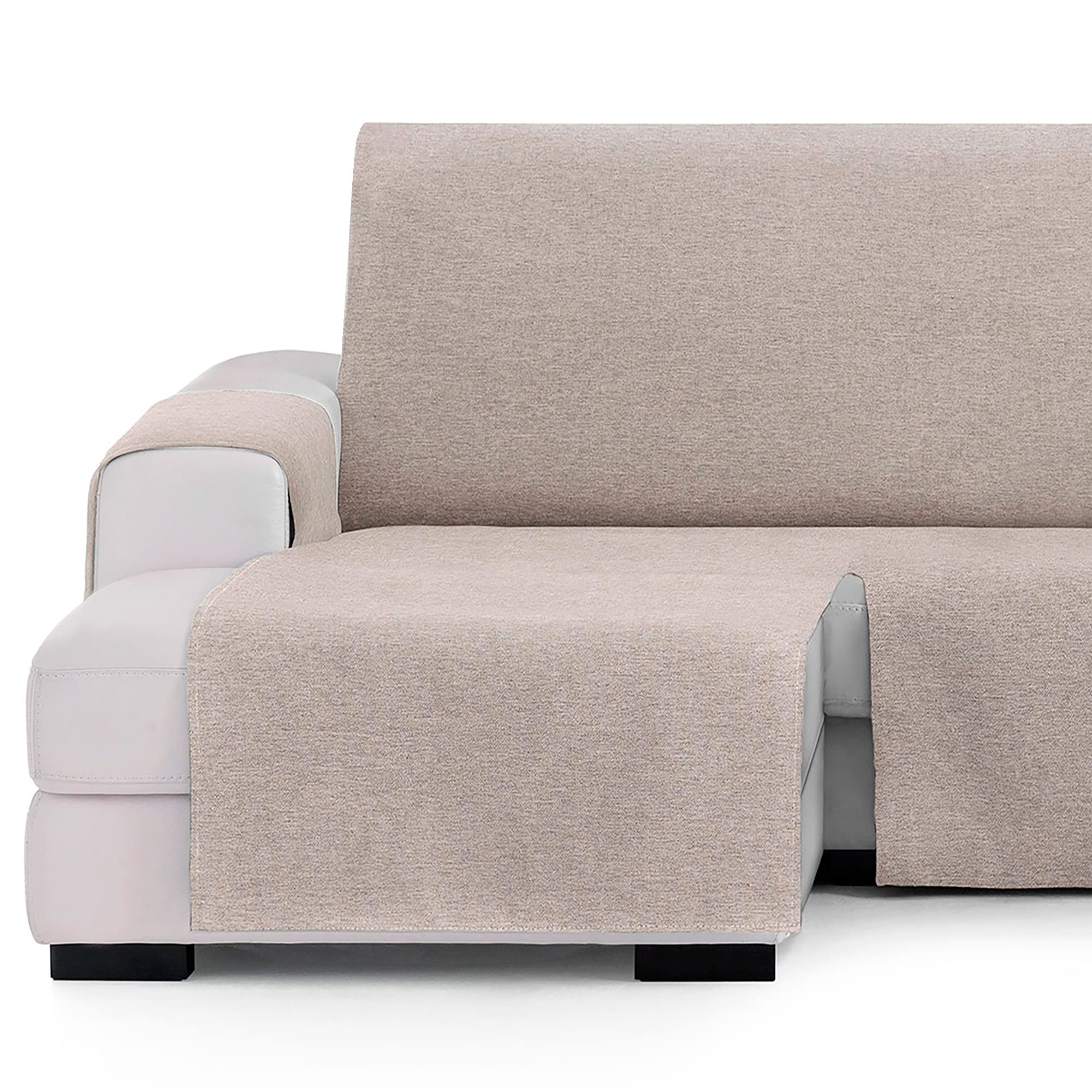 Vipalia Funda Cubre Sofa Chaise Longue Liso. Protector para Sofas Chaise Longue Brisa Izquierdo. Fundas para Sofa Protector Mascotas. Color Beige Chaise Longue Izquierda 290 cm (Visto de Frente)