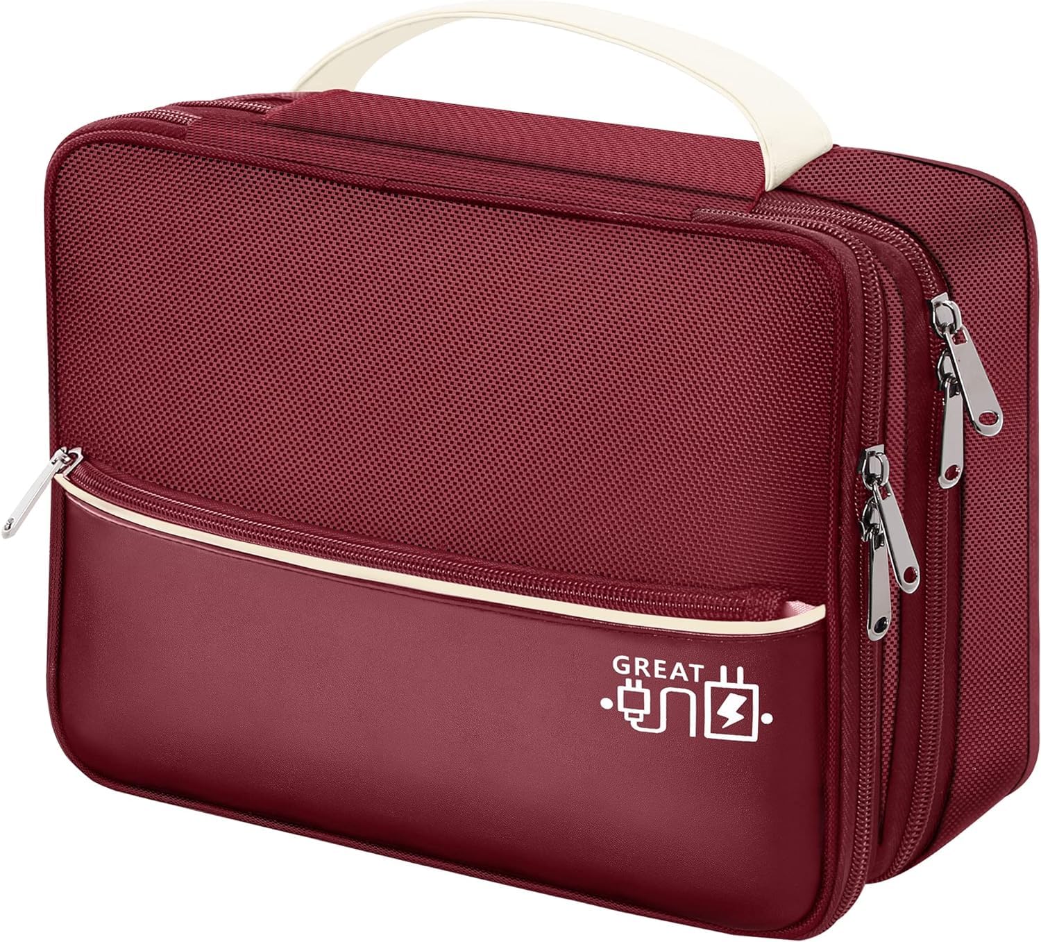 Electronics Travel Organizer, Double Layer Cable Organizer Bag Watreproof Electronics Accessories Storage Bag for Cord, Charger, Phone, Power Bank, Hard Drive (Red)-image-20