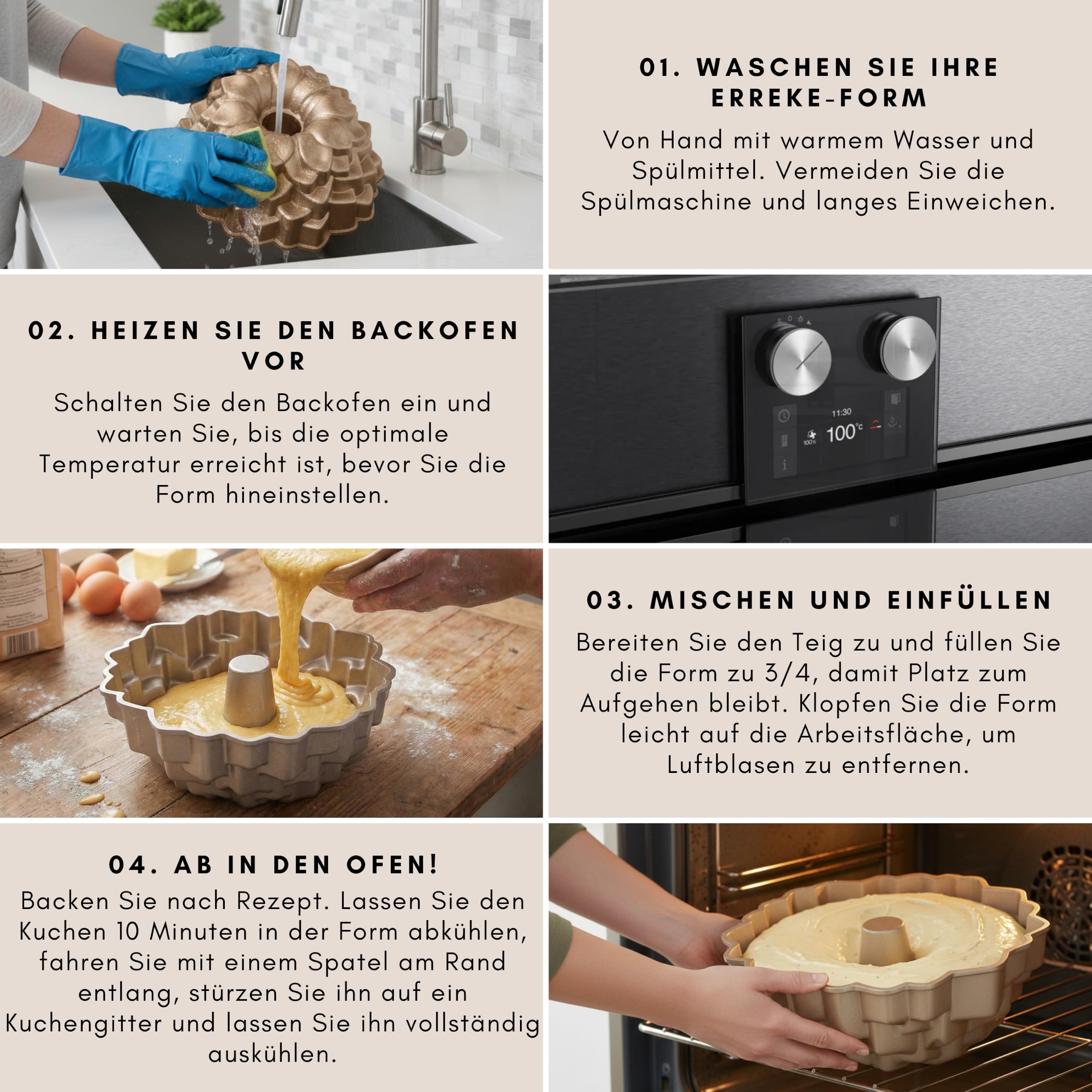 Erreke Gugelhupfform mit doppelter Antihaftbeschichtung, Bloom | robuster Aluminiumguss. Savarin für gleichmäßiges Backen. Backform. Kuchenform. Für hausgemachtes Backen. Leichtes Entformen