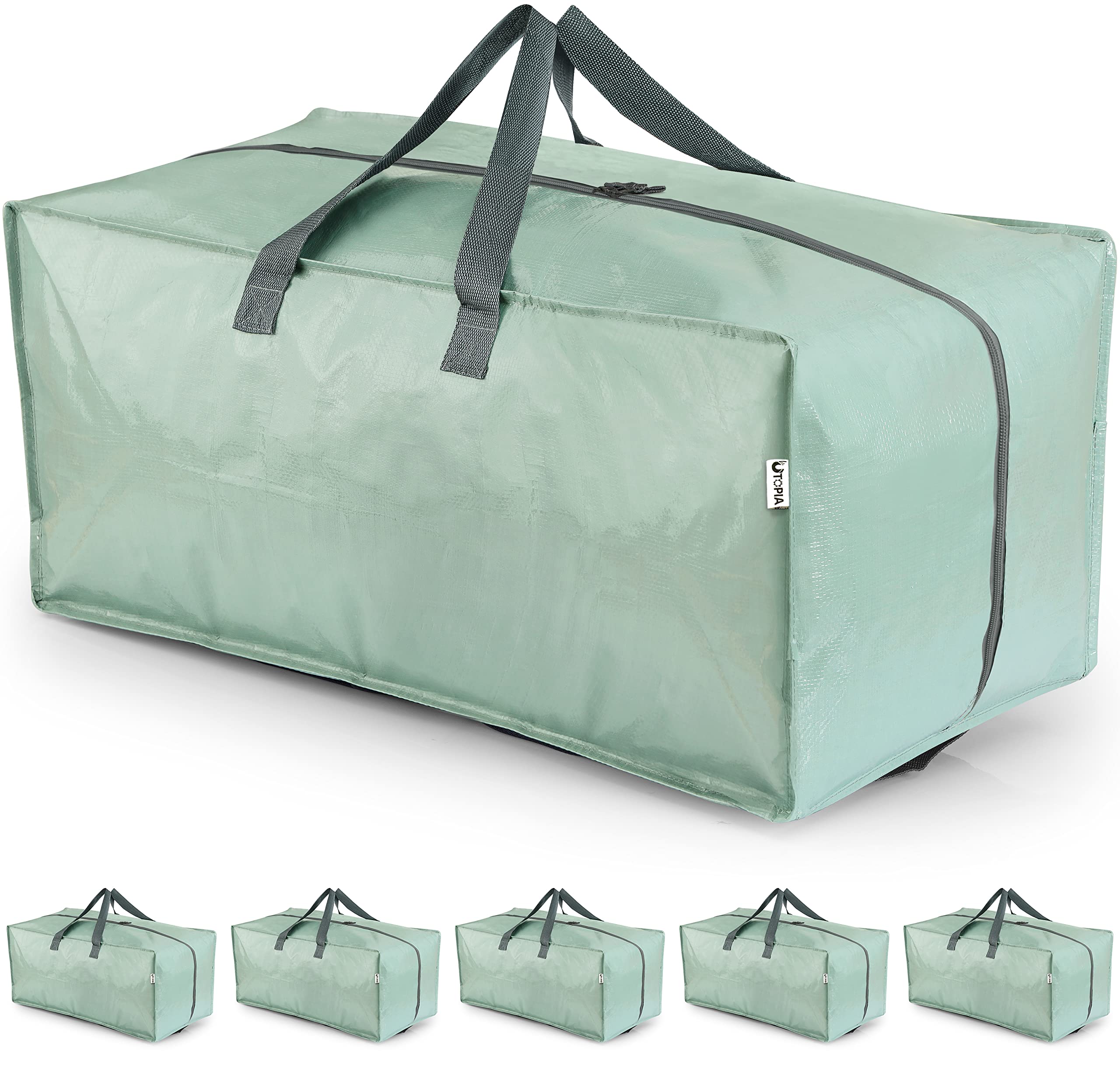 Utopia Home Extra Large Moving Bags, Heavy Duty Storage Bags with Zipper, Strong Handles for Packaging, Moving and Storing (6 Pack, Aqua Grey)