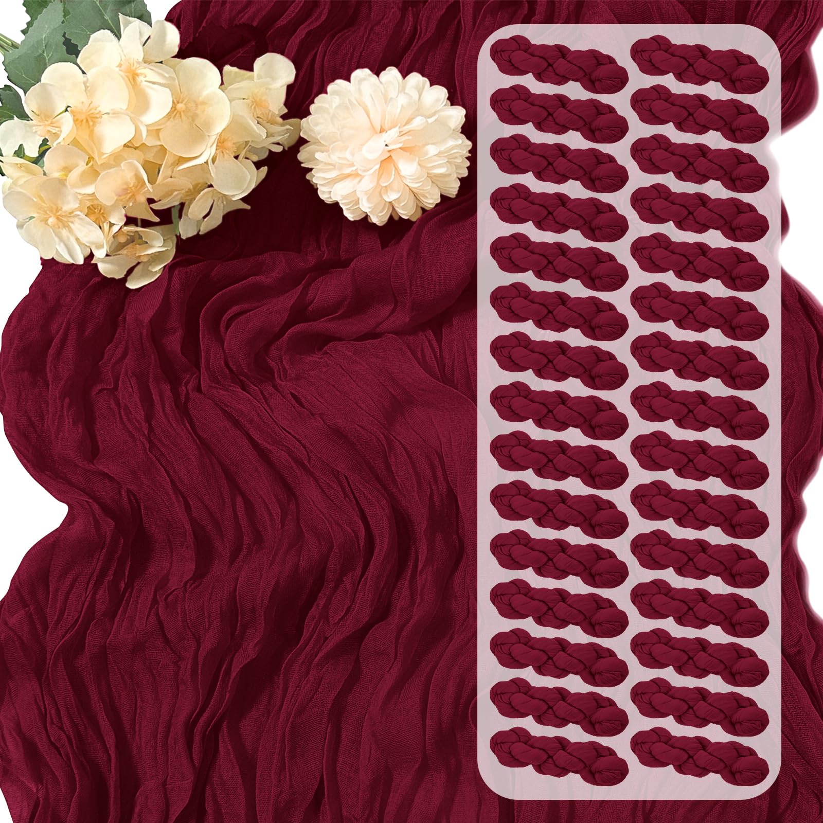 Photo 1 of Yorcari 30 Pack Burgundy Cheesecloth Table Runners 17 x 108 inch