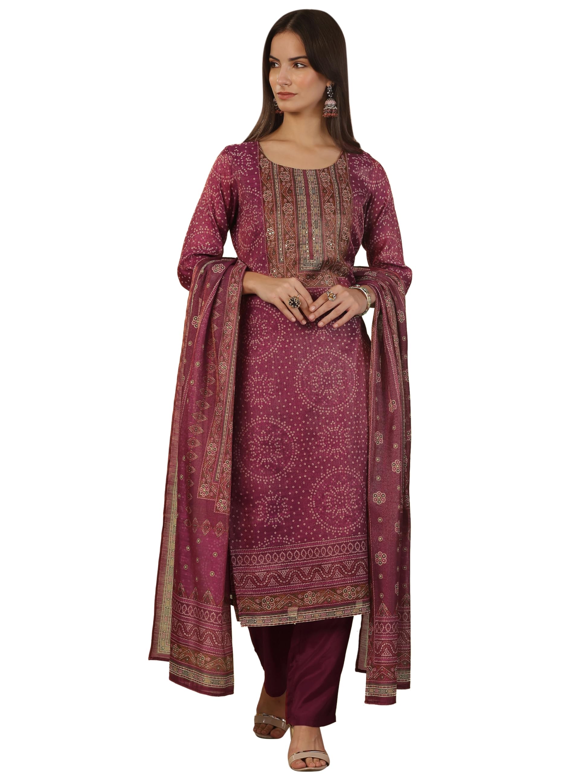 libas Printed Silk Blend Straight Kurta With Trousers and Dupatta-picture-34