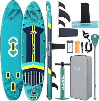 ZLX 116"x35" Ultra Wide Inflatable Stand Up Paddle Board | Stable Non-Slip Deck Pad, Unique Fin System, Premium SUP Accessories & Backpack - Upgraded Pump for Adults, All Skill Levels