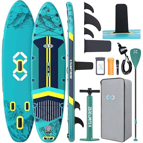 11'6"x35" Inflatable Paddle Board for Adults, Extra Wide Stable SUP | Stand Up Paddleboard, Non-slip EVA Deck, Complete Accessories, Unique Center Fin, for All Skill Levels Paddling On Any Water