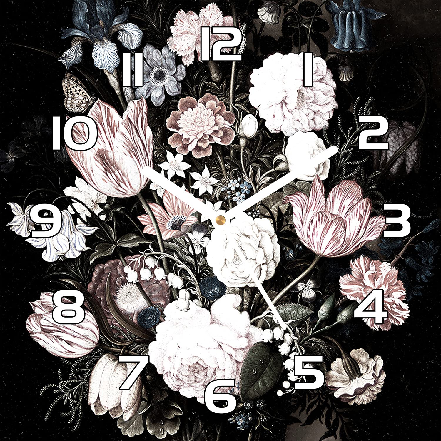 Horloge en verre 30x30 cm lisible avec aiguilles noires chic