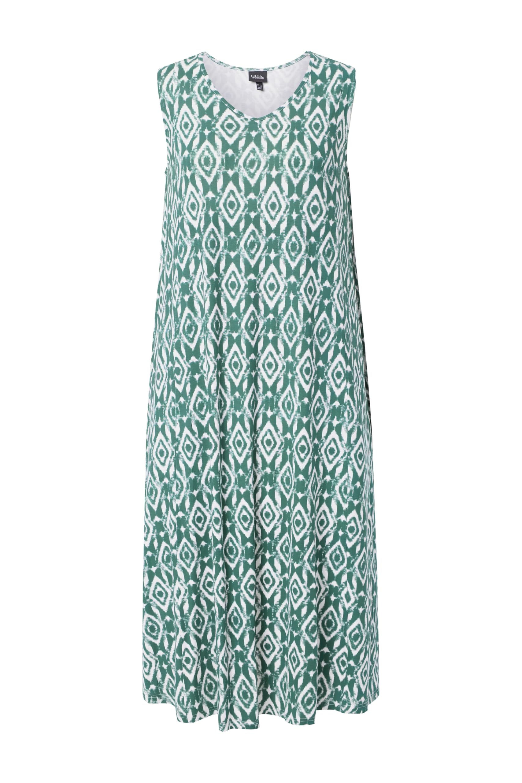 Ulla Popken Damen große Größen Übergrößen Plus Size Maxikleid, grafischer Druck, V-Ausschnitt, ärmellos 850136