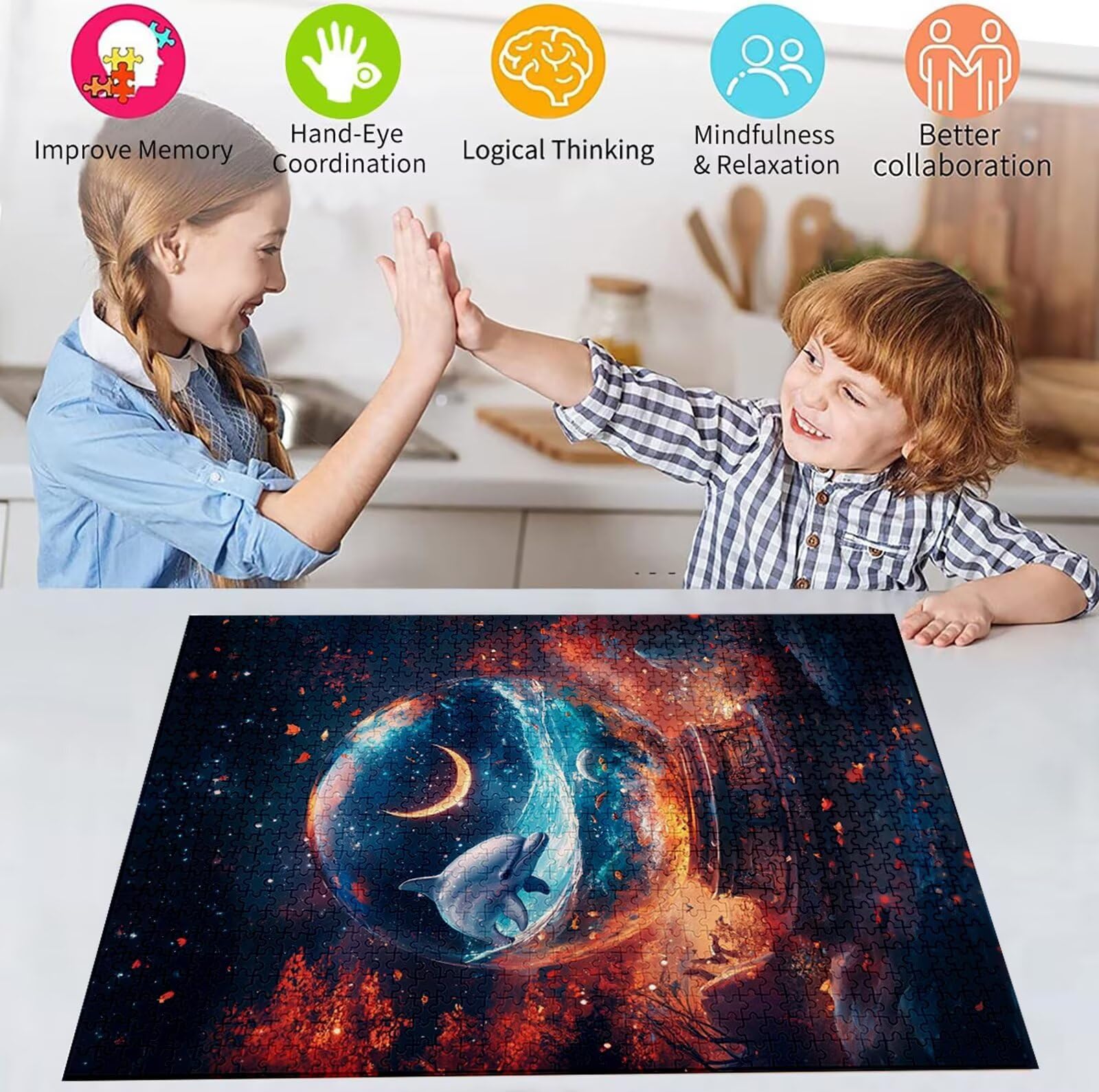 Puzzle 2000 Pezzi, 3 4 5 Anni Puzzle Luna 6 7 8 Anni Giochi Educativi Sostenibili Con Motivi Per Adulti Da Gioco in Legno Di Alta Qualità Jigsaw Delfino per Gioco Familiare, 2026 Regalo Natale H-8150