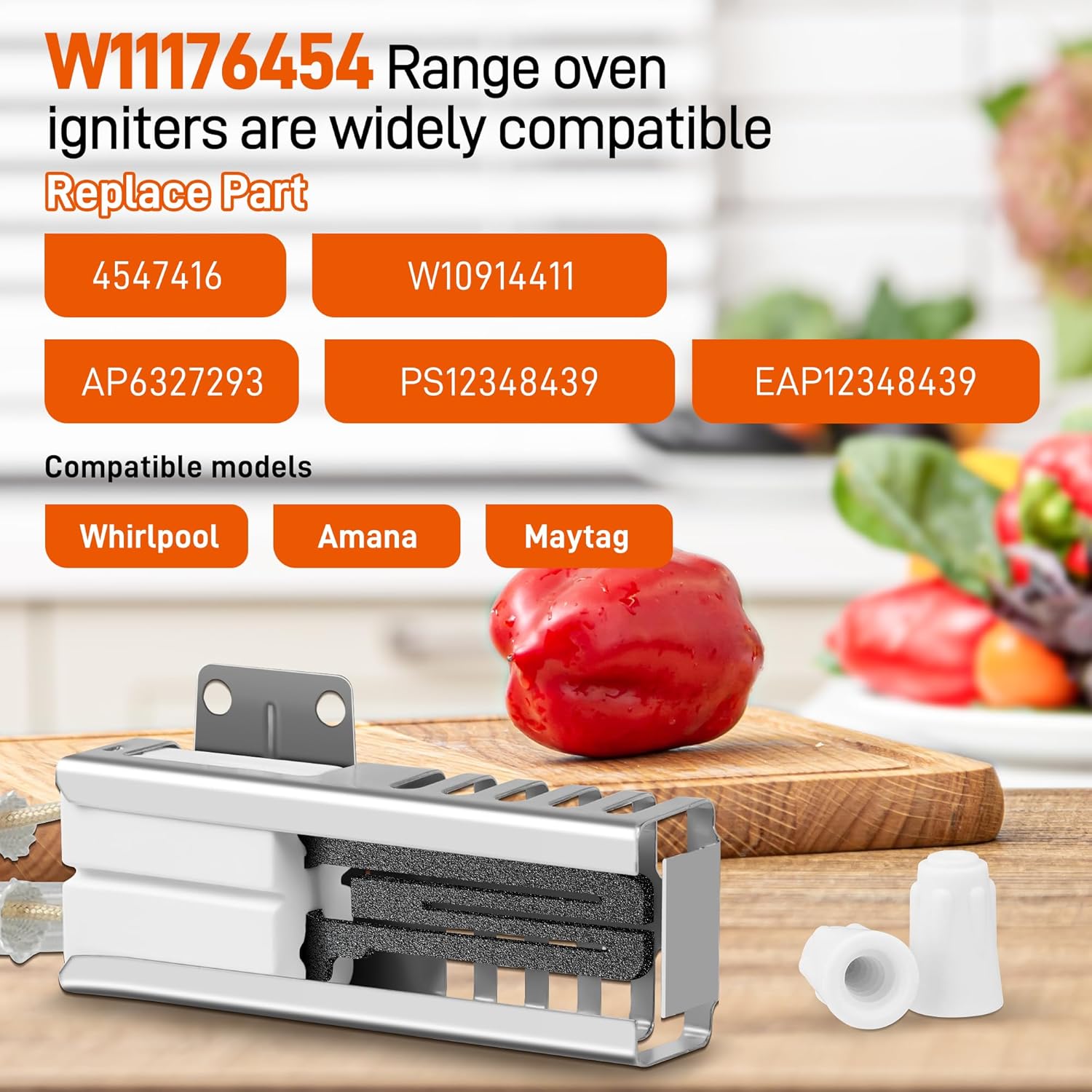 Upgrade W11176454 Gas Range Oven Igniter, Oven Igniter Compatible with Whirlpool Maytag Gas Range Oven Burner Igniter Replacement W10914411 4547416 AP6327293 PS12348439 EAP12348439, 1-Year Warranty