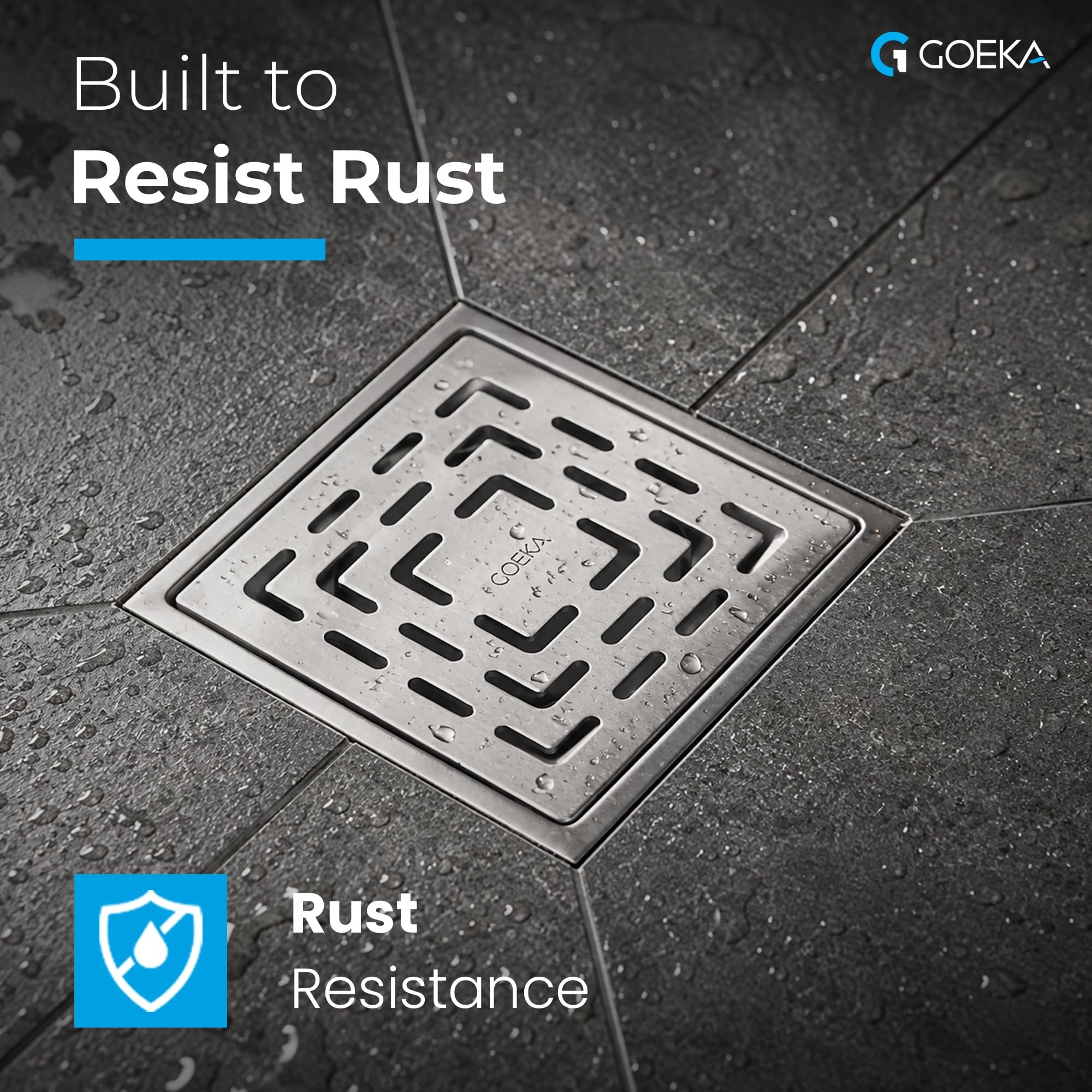 GOEKA® Sapphire Square Flat Cut Floor Drain | 304-Grade Stainless Steel Waste Water Drain Channel with Anti-Cockroach Trap | 6 x 6 Inches Bathroom, Kitchen & Balcony Jali 3