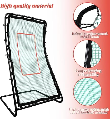 Miniatura 2 de Rebotadores de béisbol, pantalla de entrenamiento de pitchback, red de tabla de retorno de rebote de softbol, nailon negro, 42 x 72 pulgadas