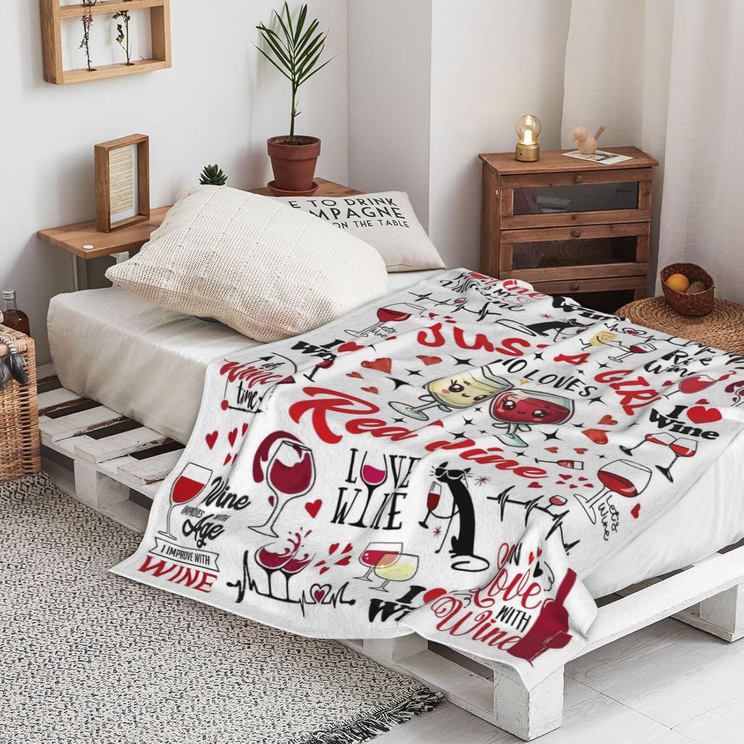 Red Wine Blanket for Red Wine Lover Soft Cozy Flannel Blanket Grapes Throw Blankets Gifts for Girls Women Adults 50"x40" - Image 3