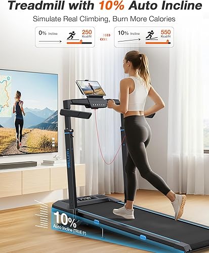 Miniatura 3 de WELLFIT Cinta de correr con inclinación automática, cintas de correr plegables 4 en 1 para el hogar con altura ajustable, cinta de correr silenciosa
