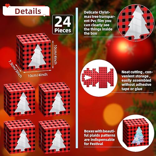 Miniatura 2 de Zonon Paquete de 24 cajas de cupcakes de Navidad, cajas de panadería a cuadros, cajas de dulces para galletas, cajas de golosinas, cajas de regalos