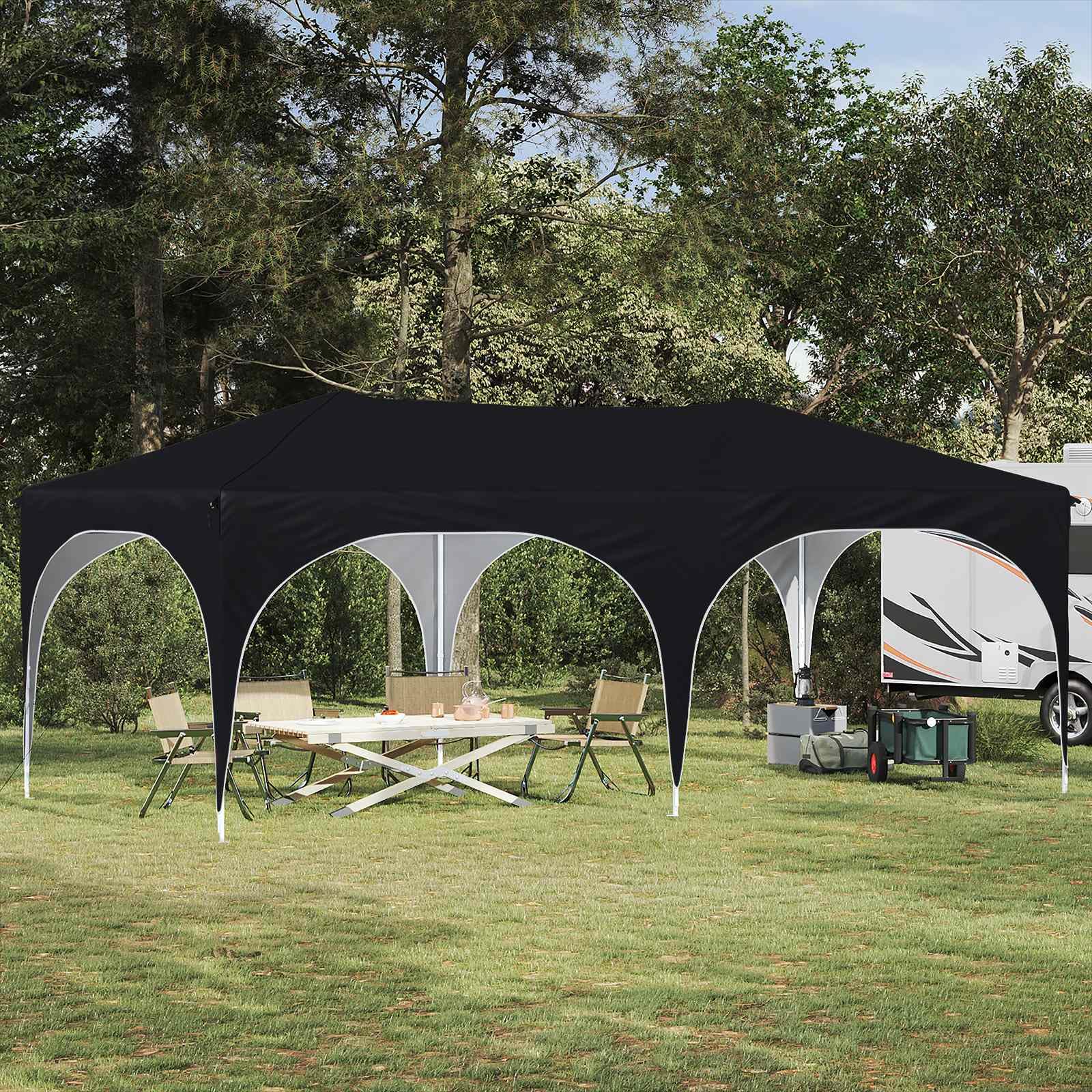 Namiot imprezowy Pop-up z tkaniny Oxford, 575 x 288 x 245 cm, ze stabilną ramą metalową, odporny na warunki atmosferyczne i wodoszczelny, na imprezę w ogrodzie, wesele, festiwal i wydarzenia