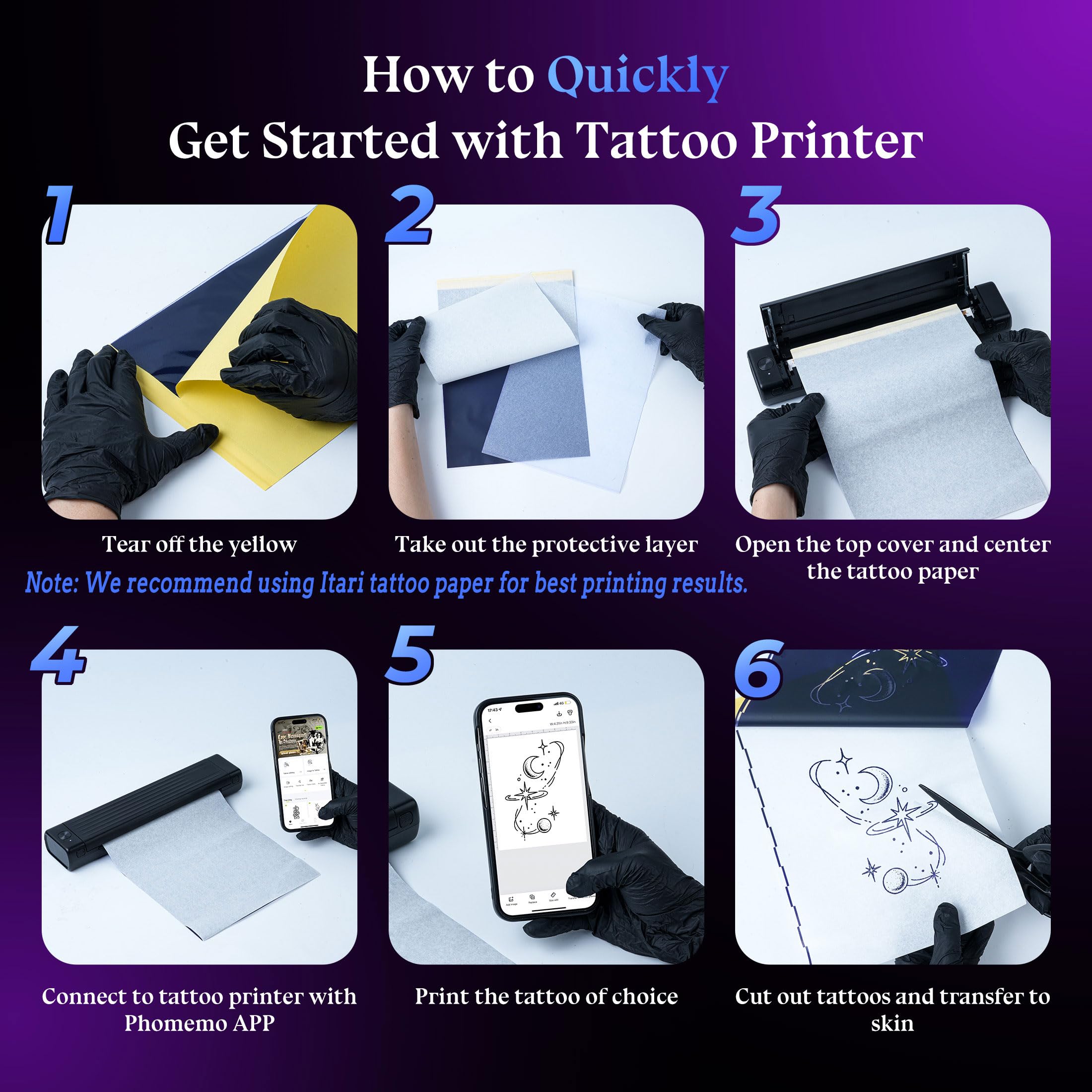Itari Termocopiadora Tattoo, Impresora Tatuajes con 10 Hojas de Papel de Transferencia, Impresora Termica Tattoo, Prensas de impresión Compatible con Smartphone PC, Negro