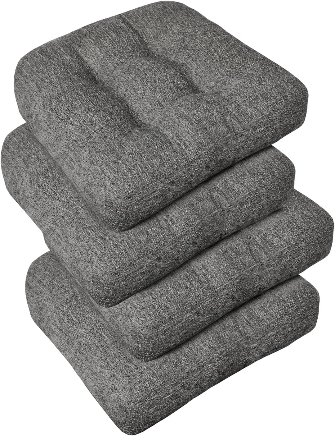 downluxe Chair Cushions for Dining Chairs 4 Pack, Tufted Memory Foam Chair Pads with Non-Slip Bottom, U-Shaped Kitchen Chair Cushions, 17"x17"x4", Dark Grey Dark Grey 4 Count (Pack of 1)