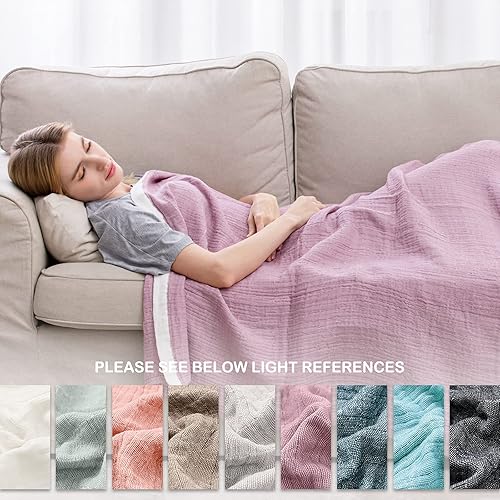 Miniatura 4 de SE SOFTEXLY - Manta de muselina de algodón para adultos, transpirable de 4 capas teñida en hilado con textura de lino, manta de gasa para cama,