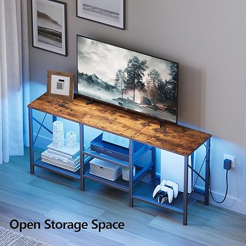 Miniatura 5 de Soporte de TV con luces LED para TV de 55 pulgadas, centro de entretenimiento con estantes abiertos de 3 niveles, mesa consola de TV para sala de